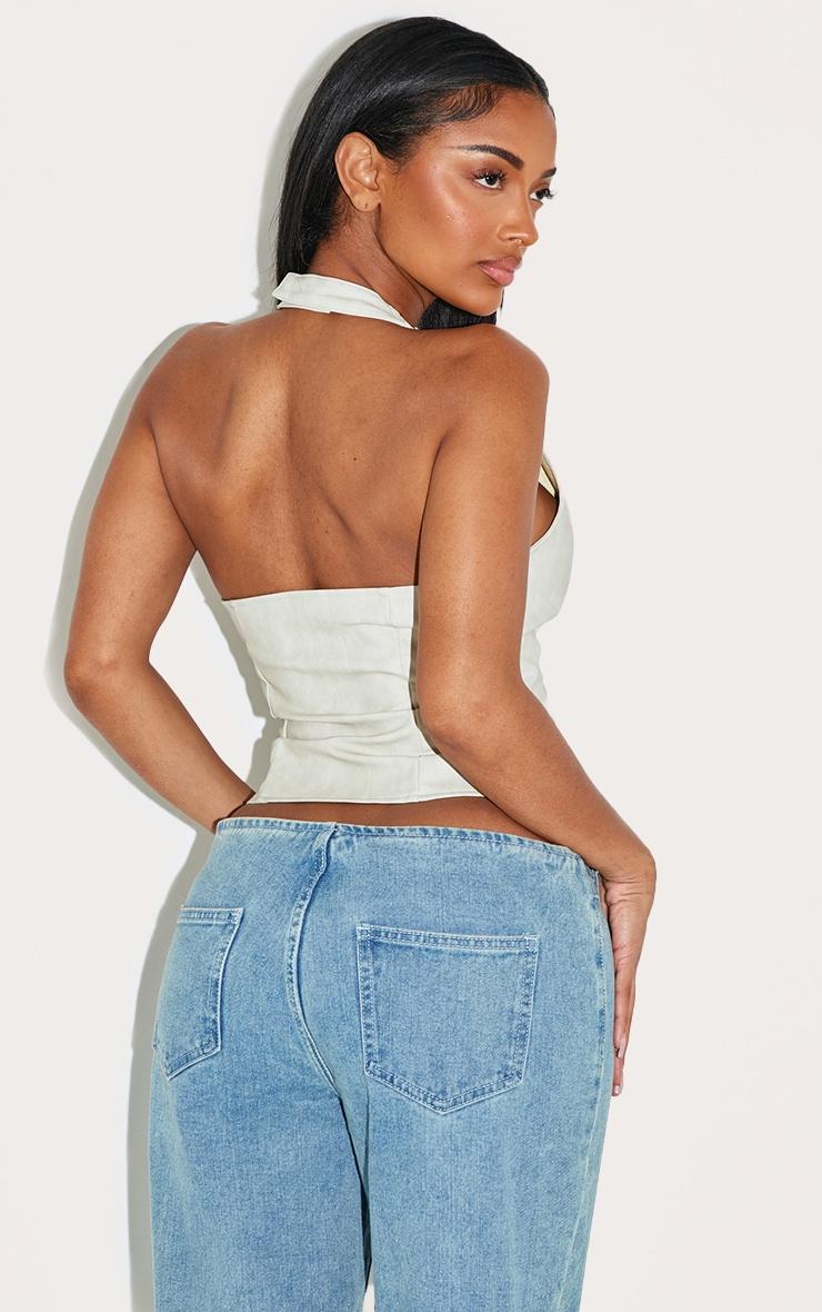 Shape Cream Washed Faux Leather Halter Neck Lace Up Corset Product Image