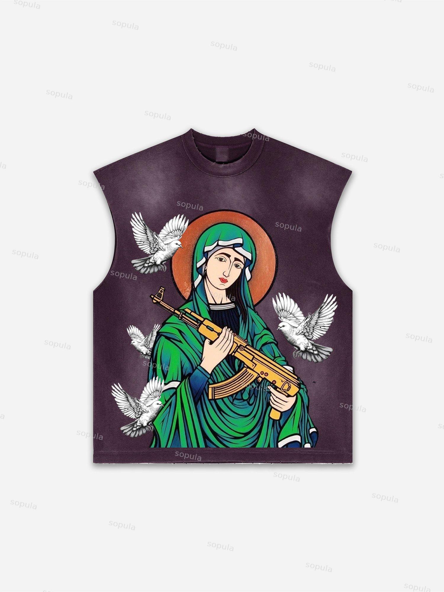 Street Abstract Portrait Print Distressed Tank Top Product Image