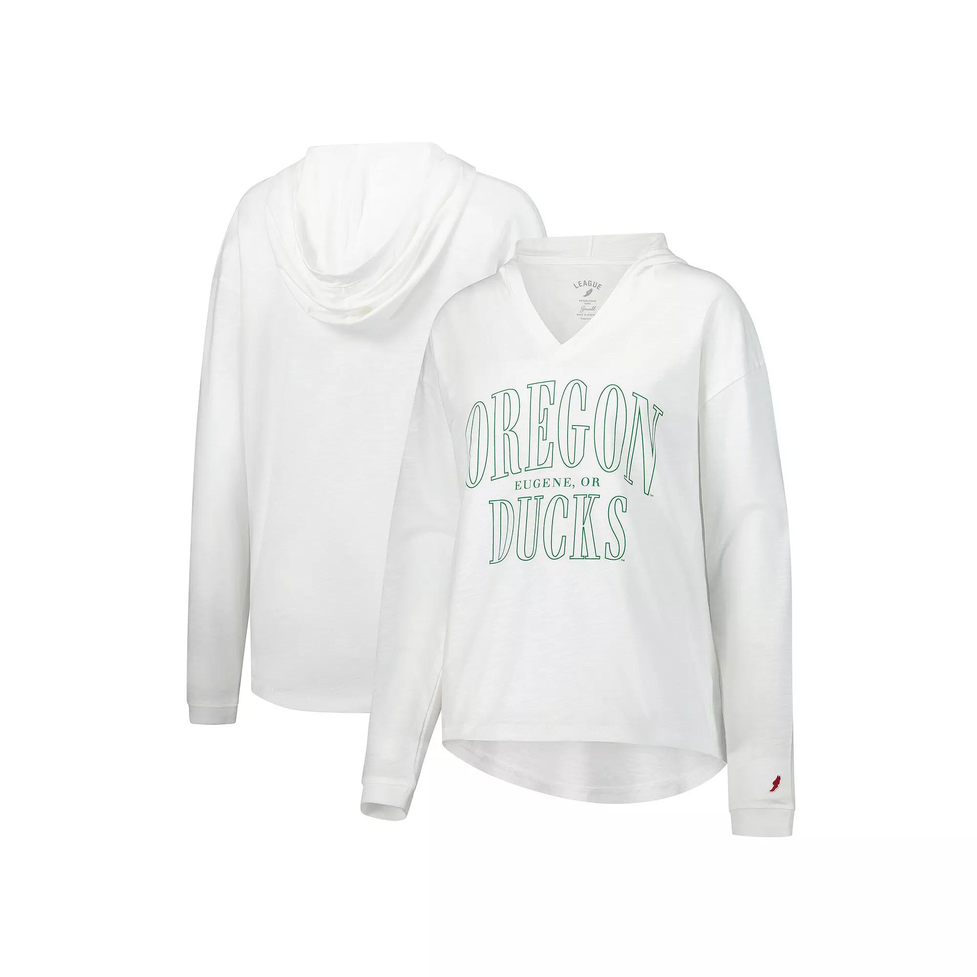 Women's League Collegiate Wear Green Oregon Ducks Slub Long Sleeve V-Neck Hoodie T-Shirt, Size: Large Product Image