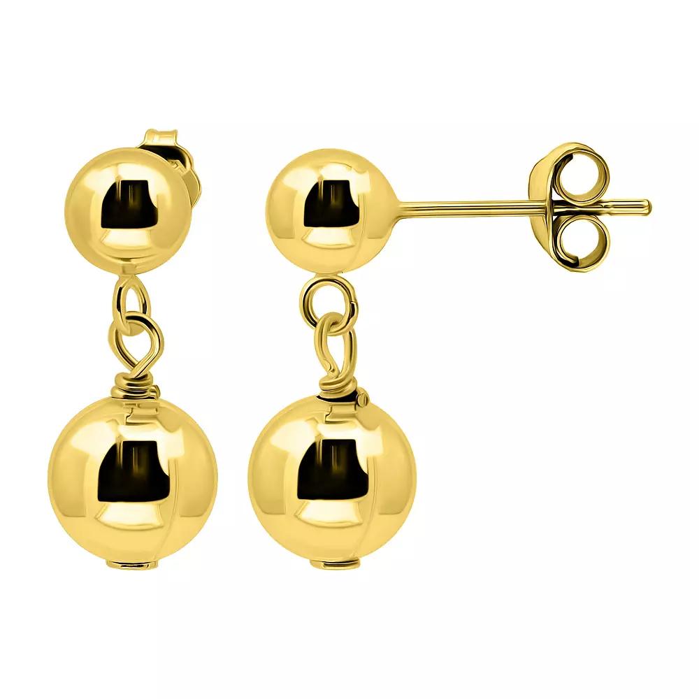 Aleure Precioso Sterling Silver Ball Nickel Free Drop Earrings, Women's, Gold Tone Product Image