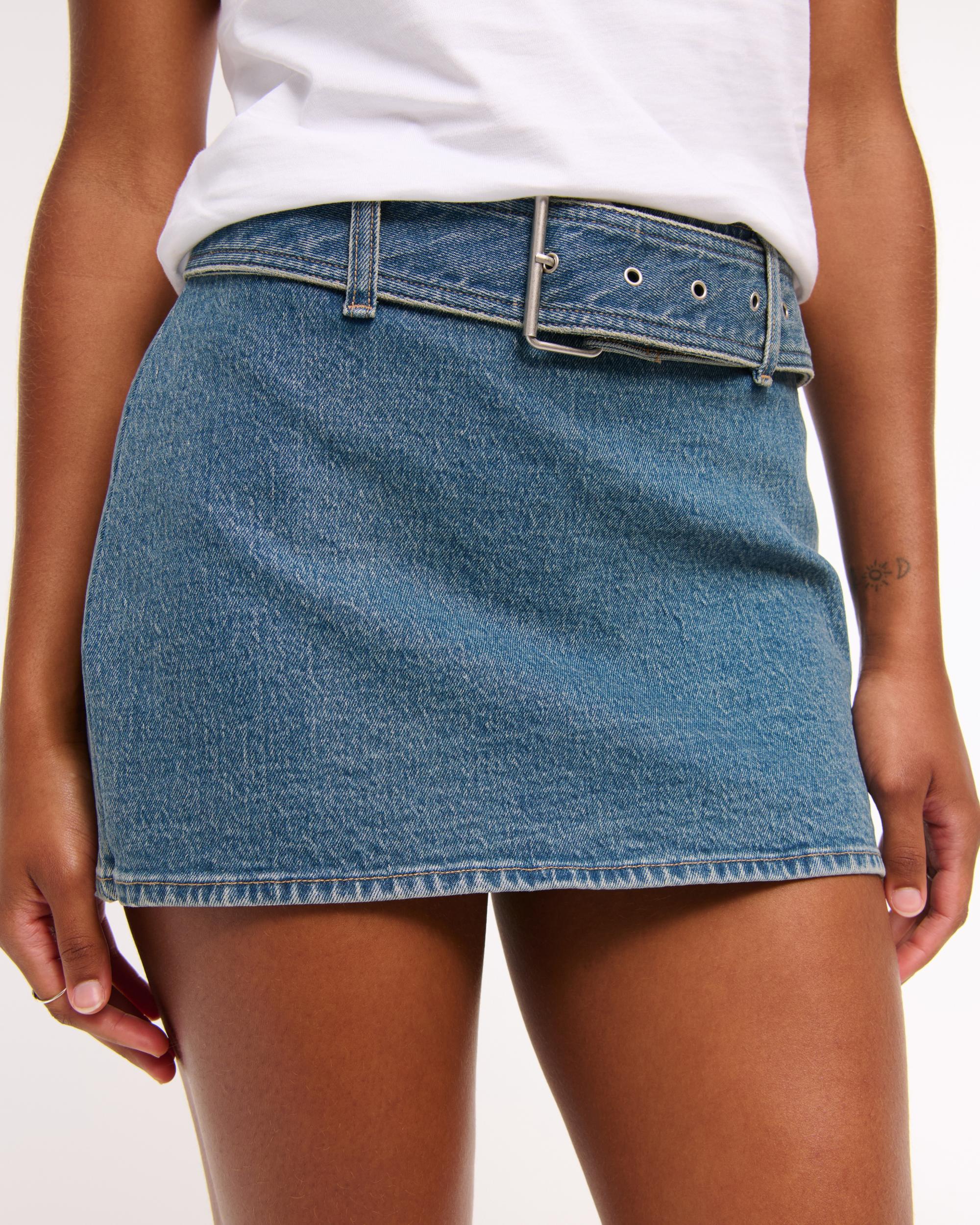 Curve Love Mid Rise Belted Denim Mini Skort Product Image
