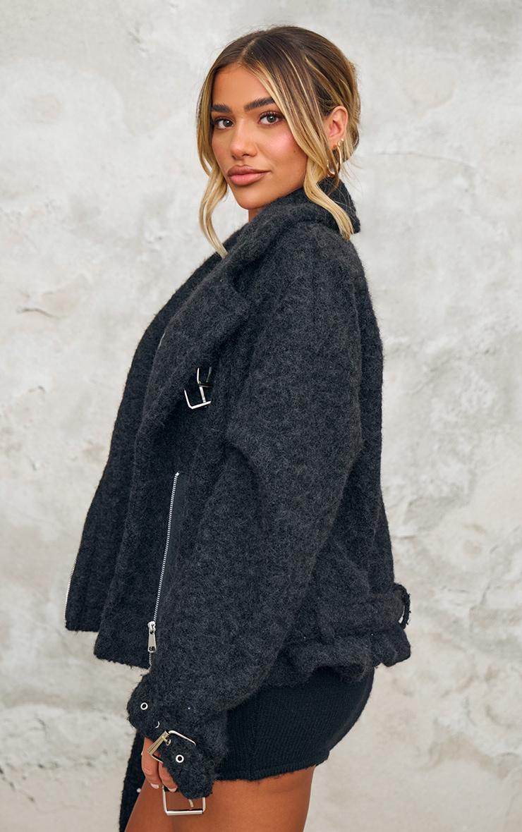 Black Wool Look Aviator Jacket Product Image