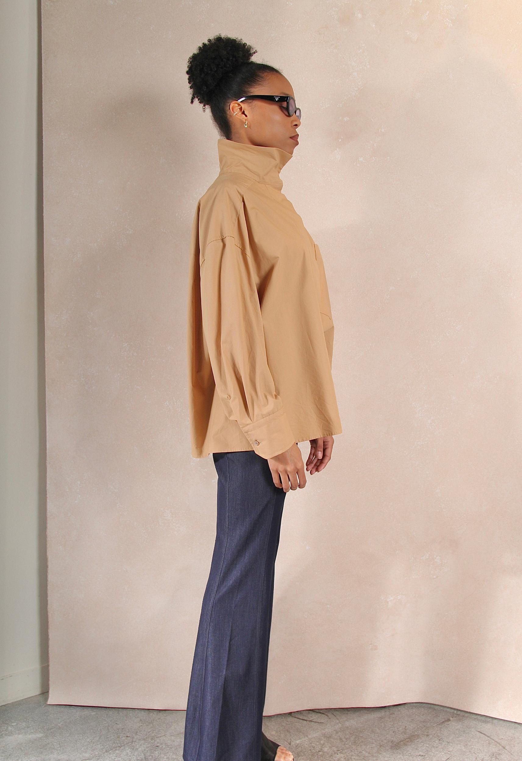 High Collar Button Down in Tan Product Image