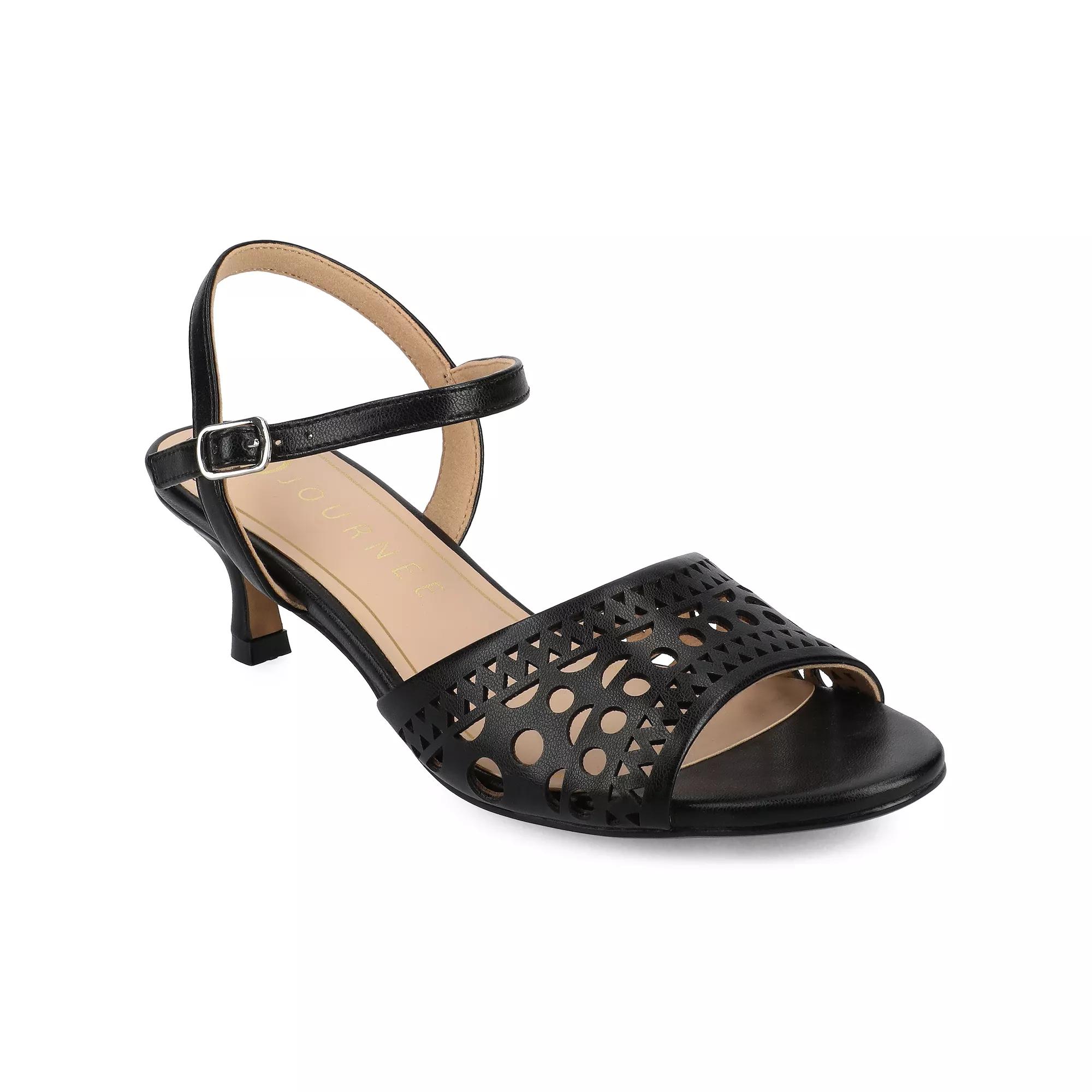Journee Jessly Women's Cut Out Design Ankle Strap Kitten Heel Sandals,  Product Image