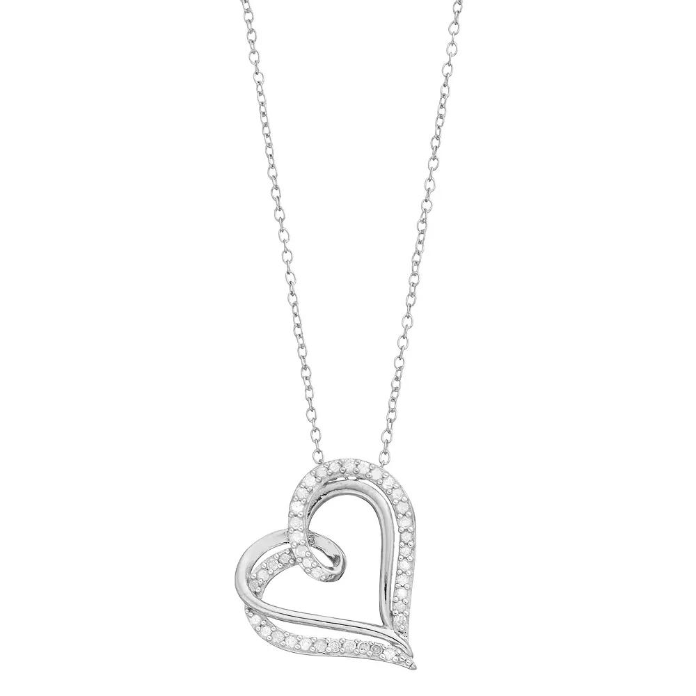Diamond Brilliance Sterling Silver 1/4 Carat T.W. Diamond Heart Pendant Necklace, Women's, Size: 18" Product Image