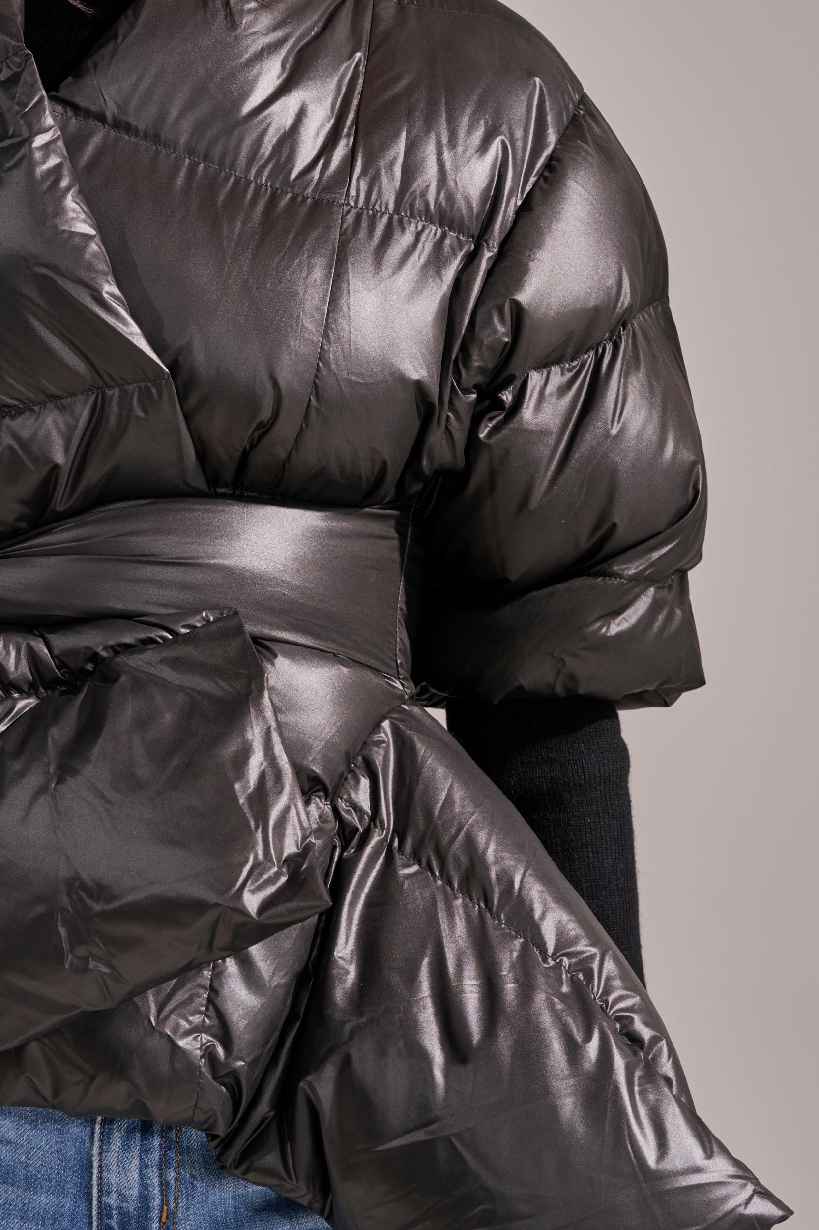 A STEP AHEAD LONG RIBBED SLEEVE PEPLUM PUFFER COAT Product Image