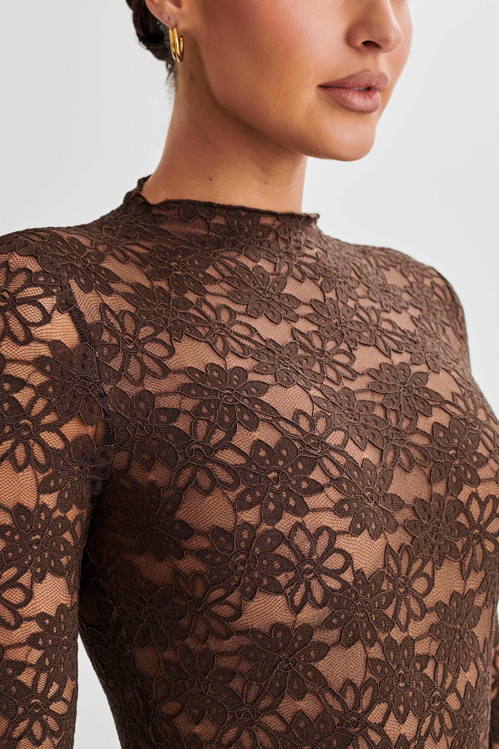 Renata Lace Long Sleeve Bodysuit - Chocolate Product Image