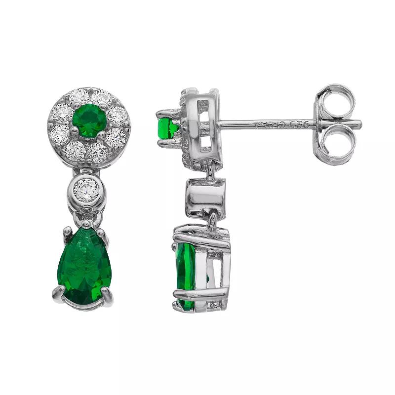 Sterling Silver Cubic Zirconia Drop Earrings, Women's, Green Product Image