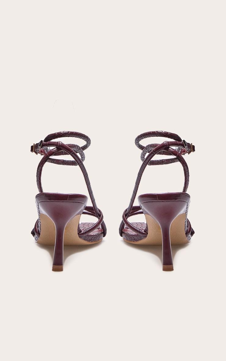 Burgundy Croc PU Square Toe Tube Strappy Mid Stiletto Heeled Sandals Product Image