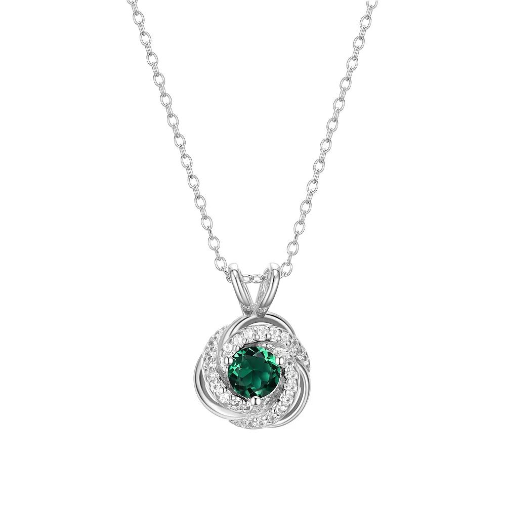Tokens of Love Sterling Silver Simulated Emerald Birthstone Love Knot Pendant Necklace, Women's, Size: 18" Product Image