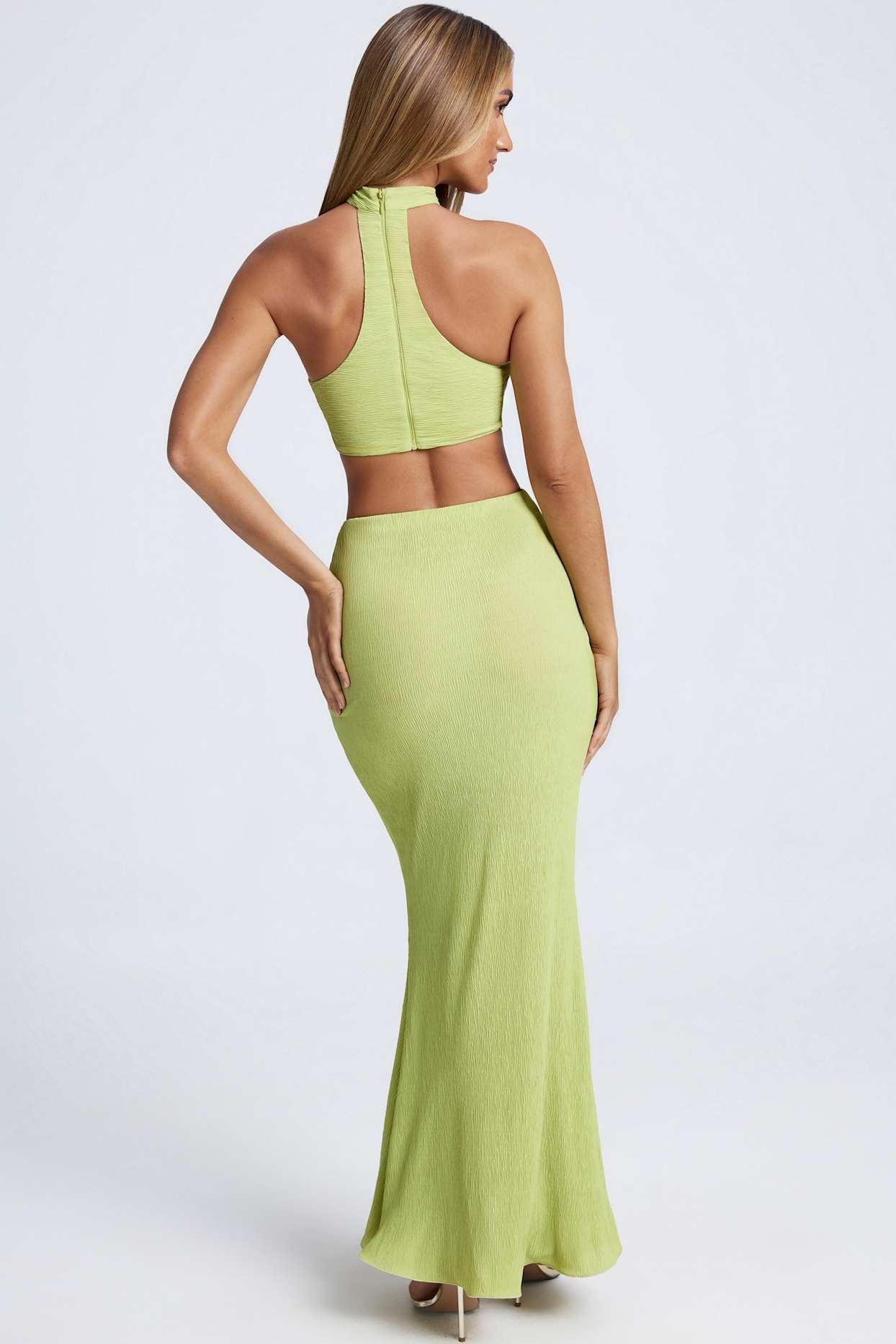 Ruffle-Trim Maxi Skirt in Olive Green Product Image