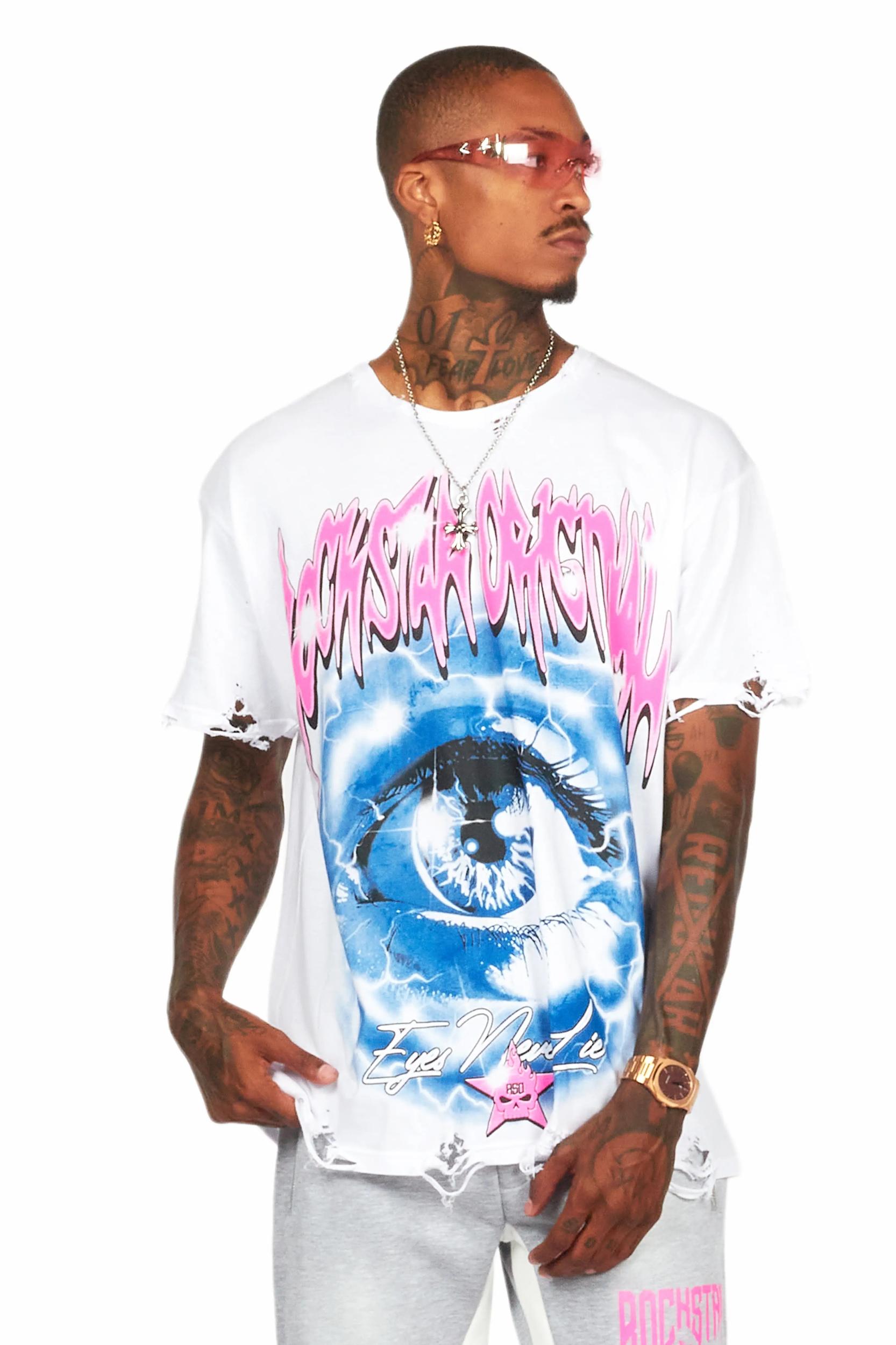 Pello White Oversized Graphic T-Shirt Male Product Image