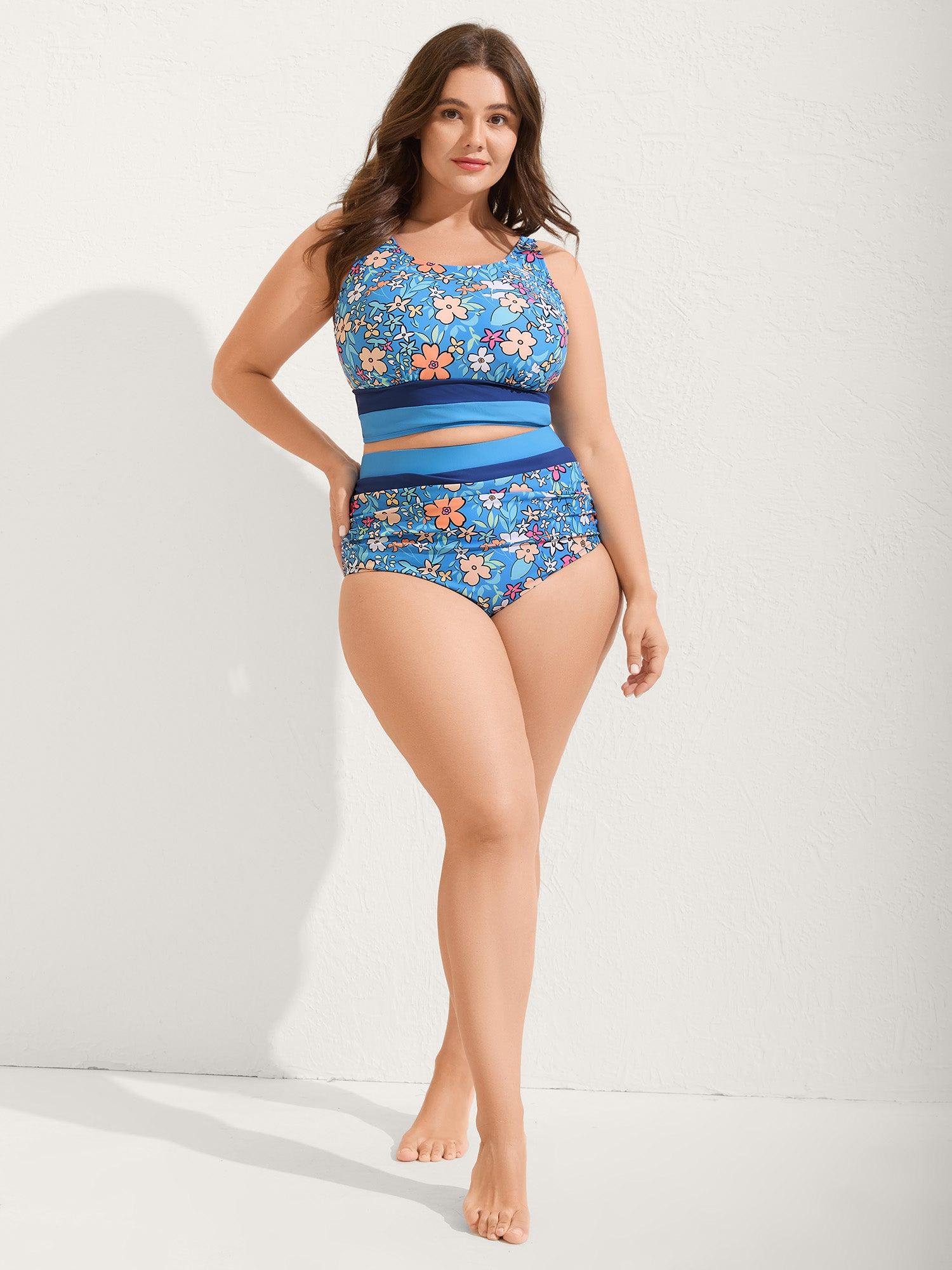 Floral Print Color Contrast Swim Top Female Product Image