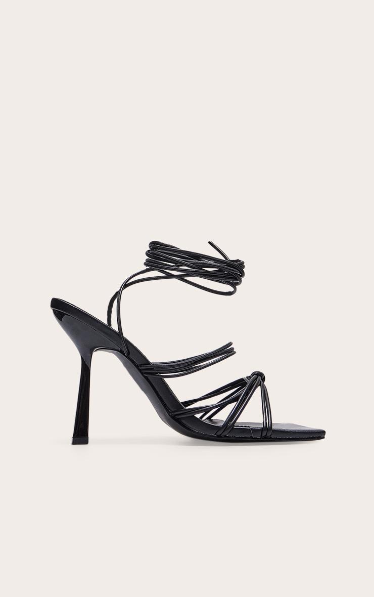 Black Wide Fit Strappy Knot Square Lace Up High Heeled Sandals Product Image