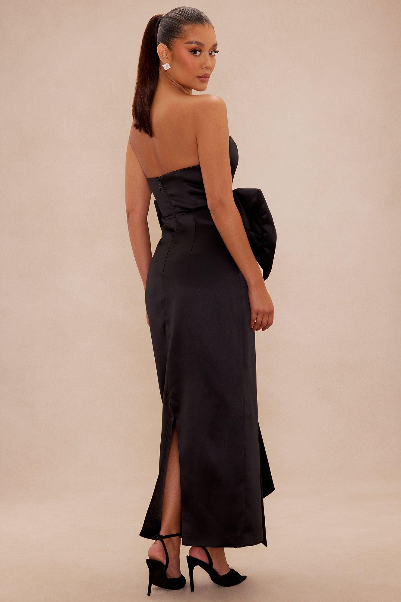 Margot Bow Satin Gown - Black Female Product Image