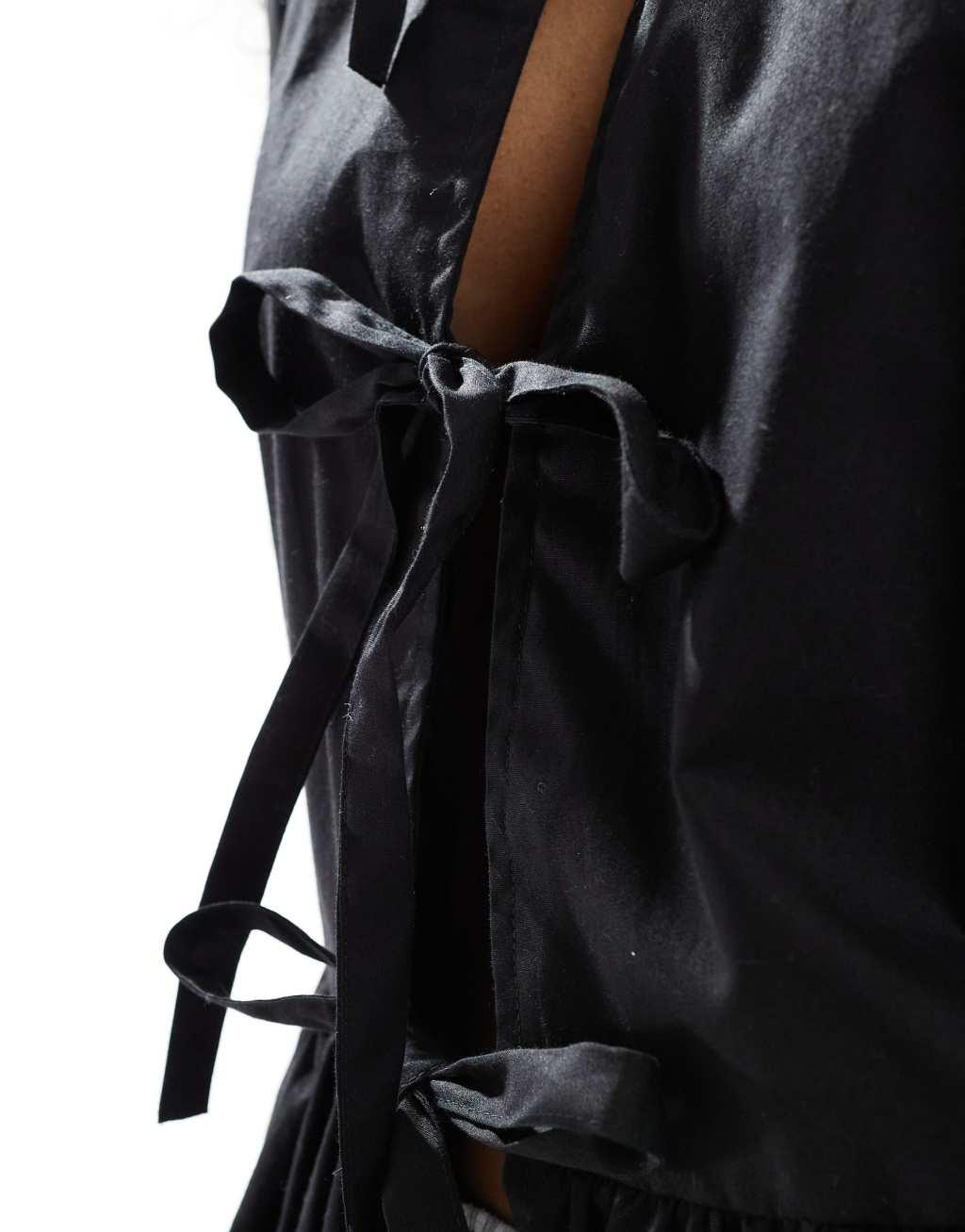 ASOS DESIGN cotton puff sleeve peplum top in black Product Image