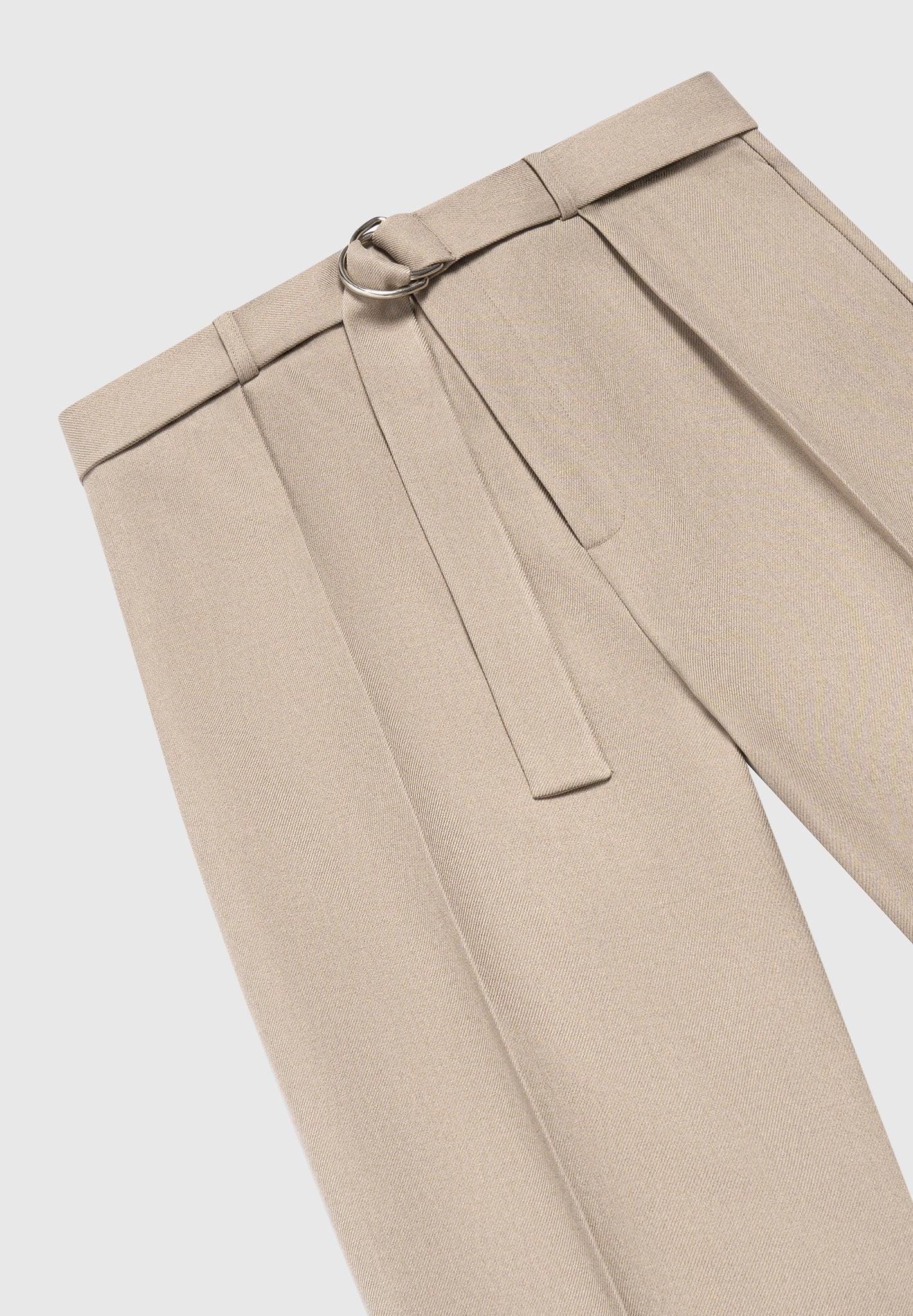 Louis - Relaxed Fit Belted Tailored Trousers - Beige Male Product Image