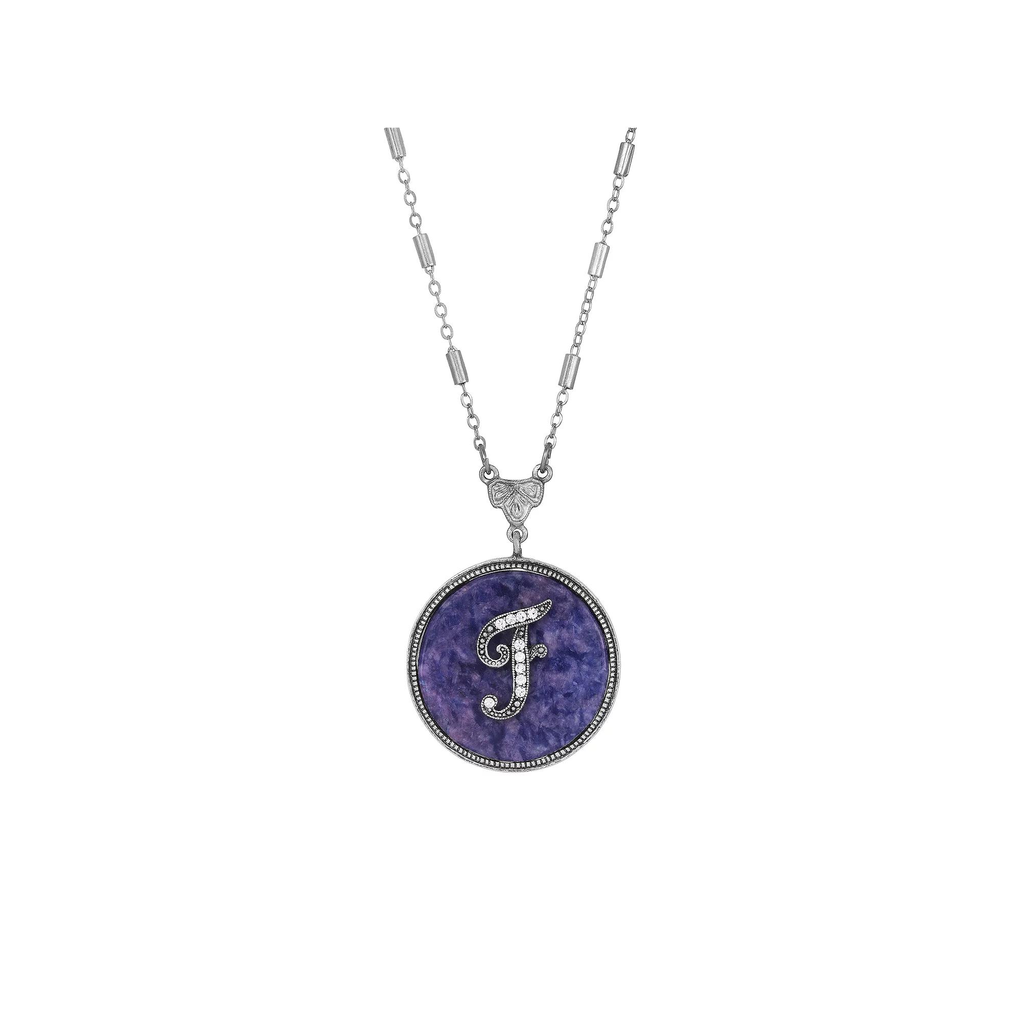 1928 Silver Tone Round Initial Pendant Necklace, Women's, J Product Image