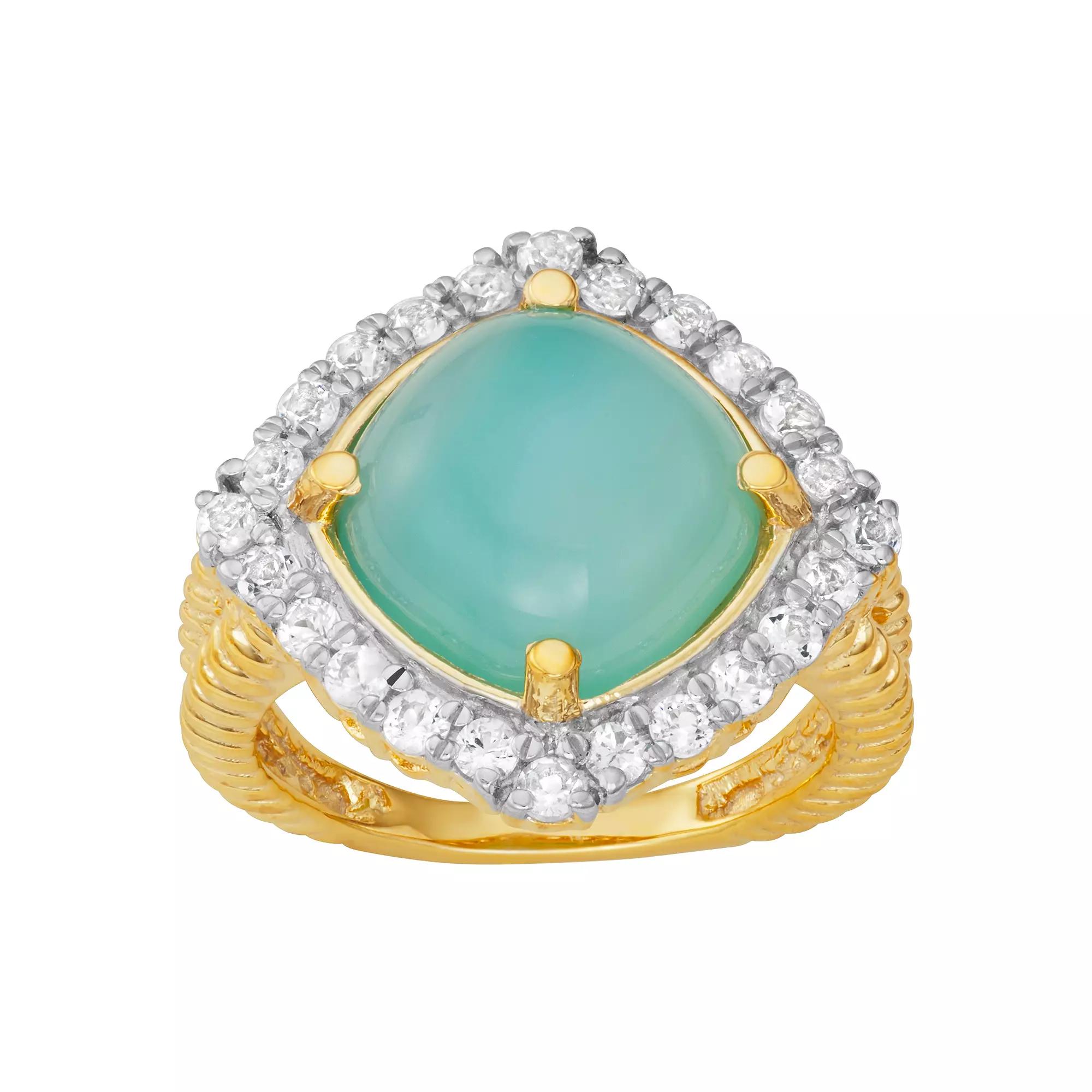 Jewelexcess 14k Gold Over Silver Chalcedony & White Topaz Halo Ring, Women's, Size: 7, 14k Gold Plated Product Image