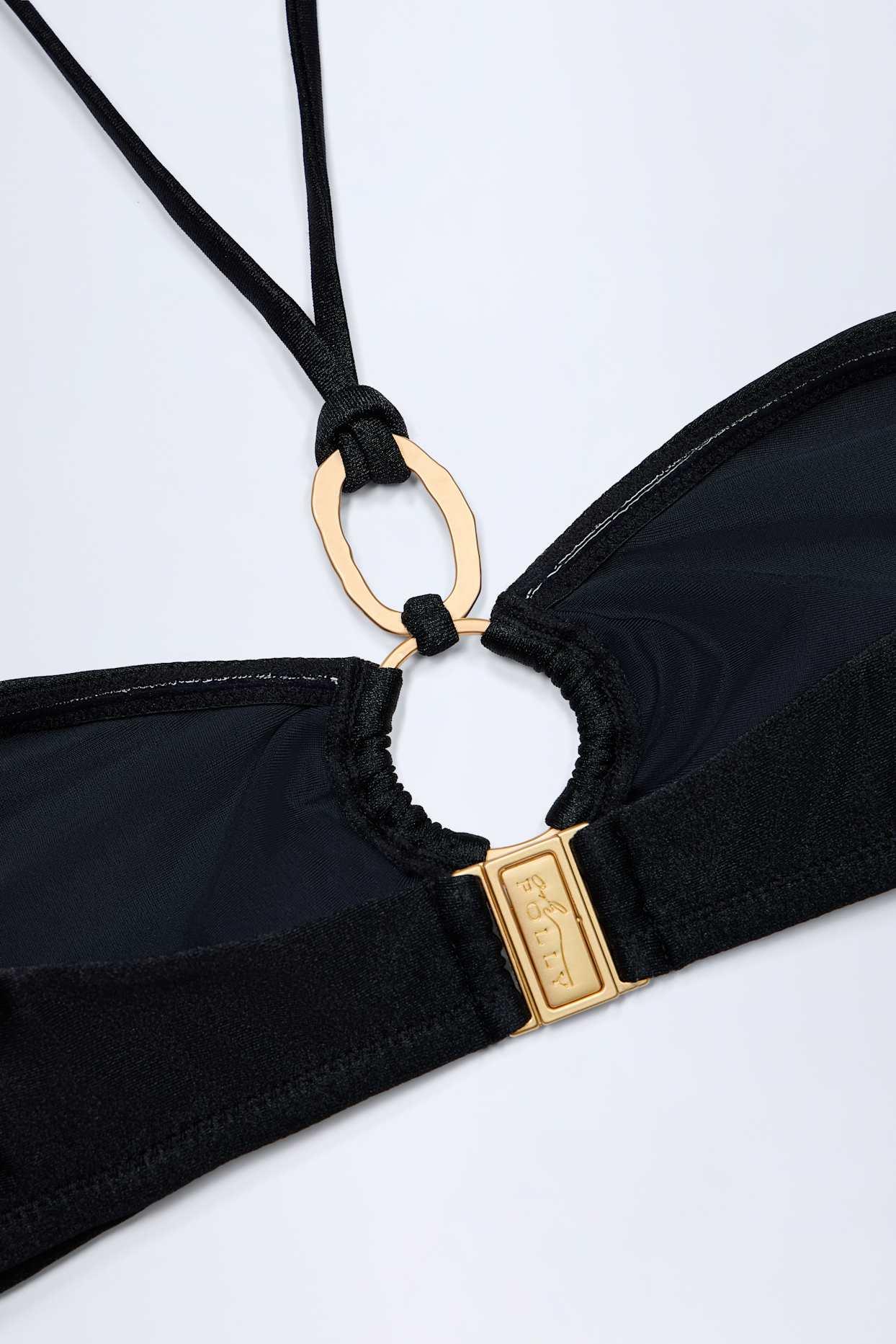 Hardware-Detail Ruched Halterneck Bikini Top in Black Product Image