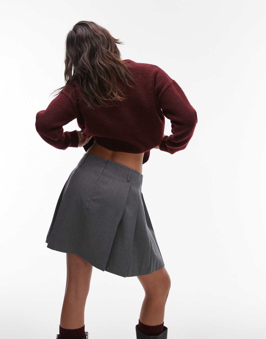 Mango pleated mini skirt in gray Product Image