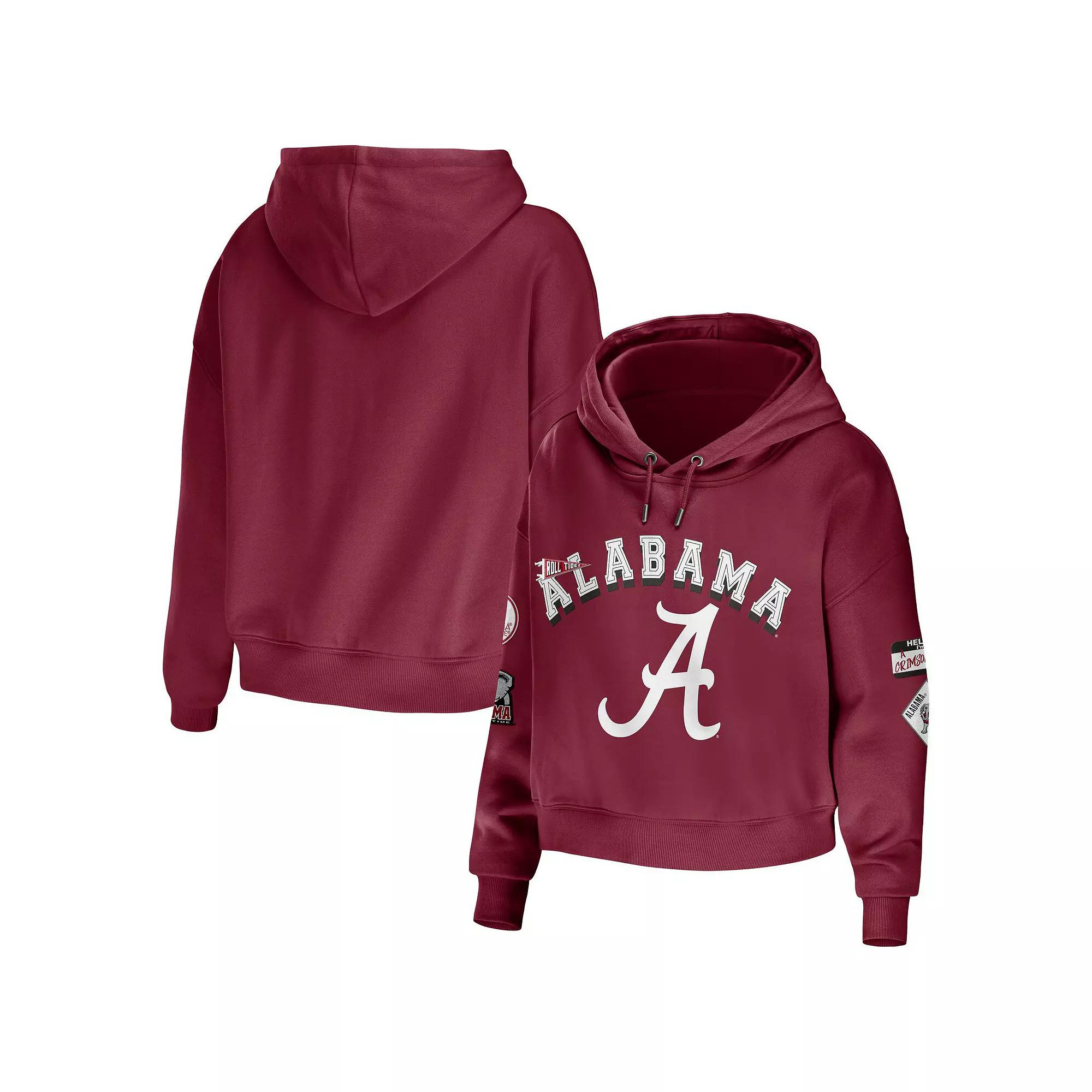 Women's WEAR by Erin Andrews Crimson Alabama Crimson Tide Mixed Media Cropped Pullover Hoodie,  Product Image