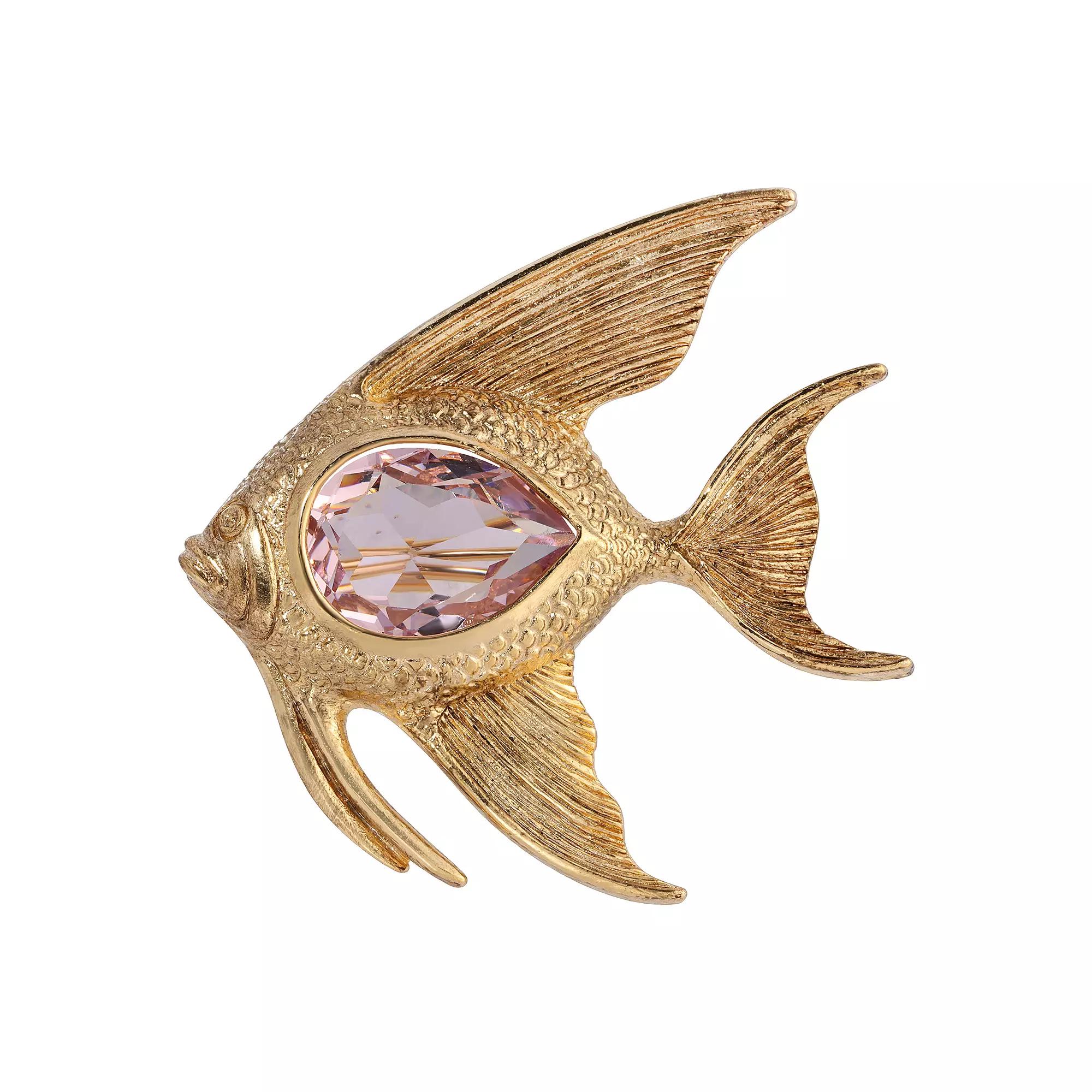 1928 Gold Tone Crystal Angelfish Pin, Womens, Pink Product Image