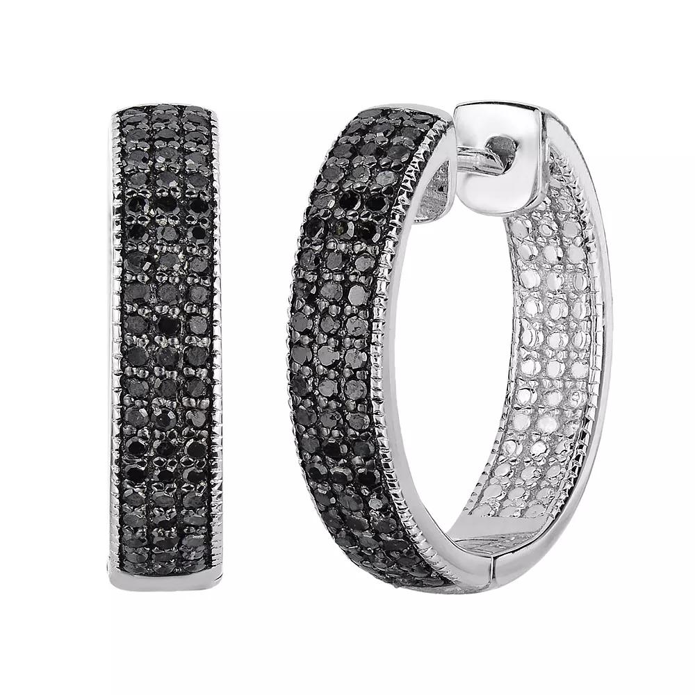 Sterling Silver 1/2 Carat T.W. Black Diamond Inside-Out Hoop Earrings, Women's Product Image