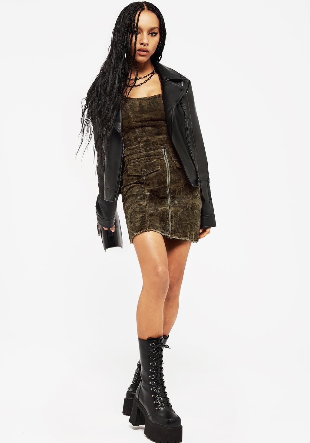 Diabolical Cord Woodcut Print Zip Corset Top Product Image