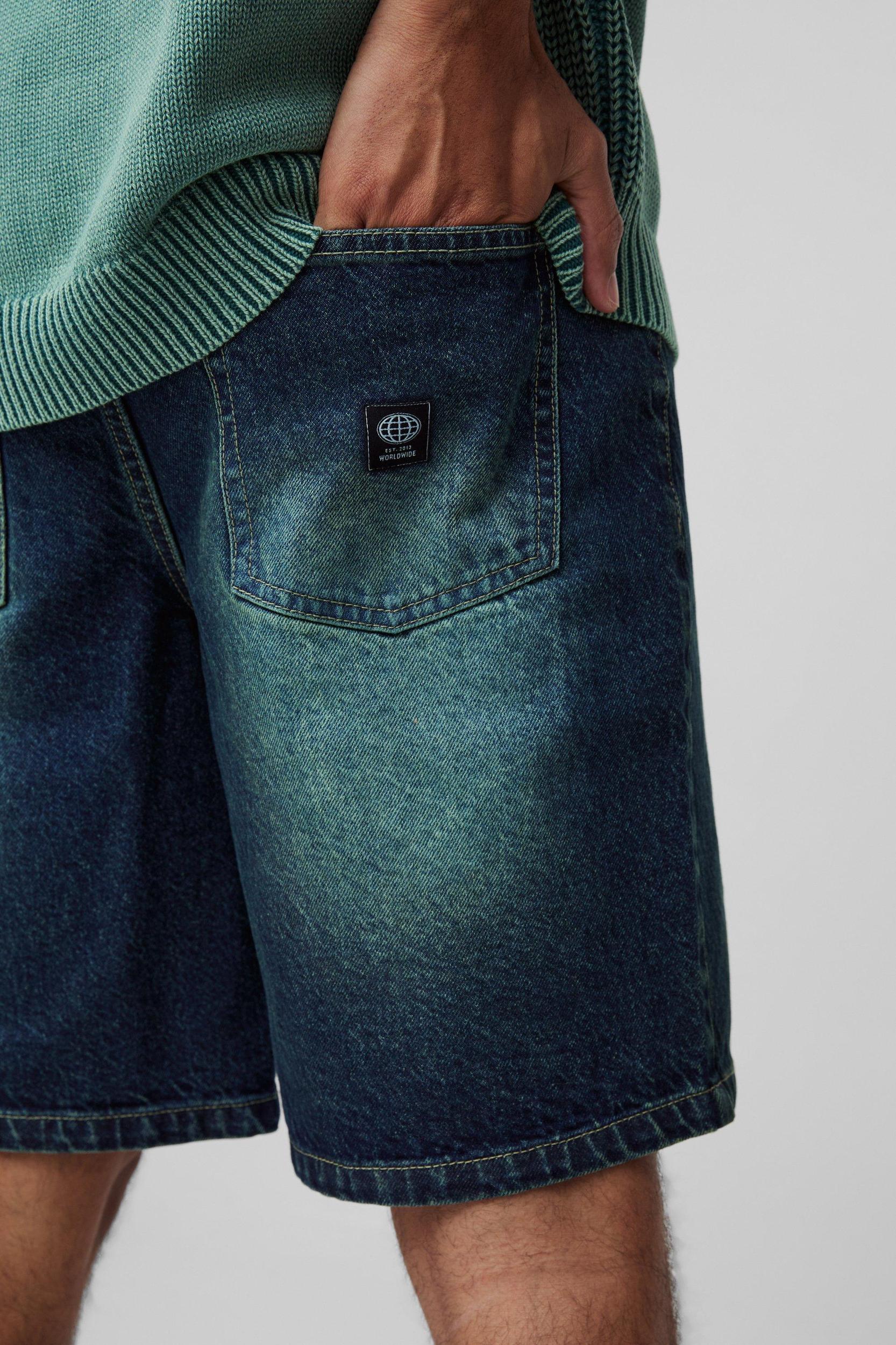 Relaxed Fit Extreme Washed Woven Tab Jean Shorts | boohooMAN USA Product Image