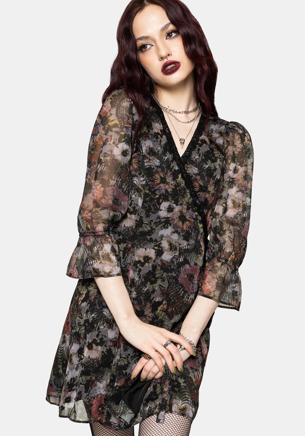 Mortua Grunge Floral Print Peplum Frill Cami Maxi Dress Product Image