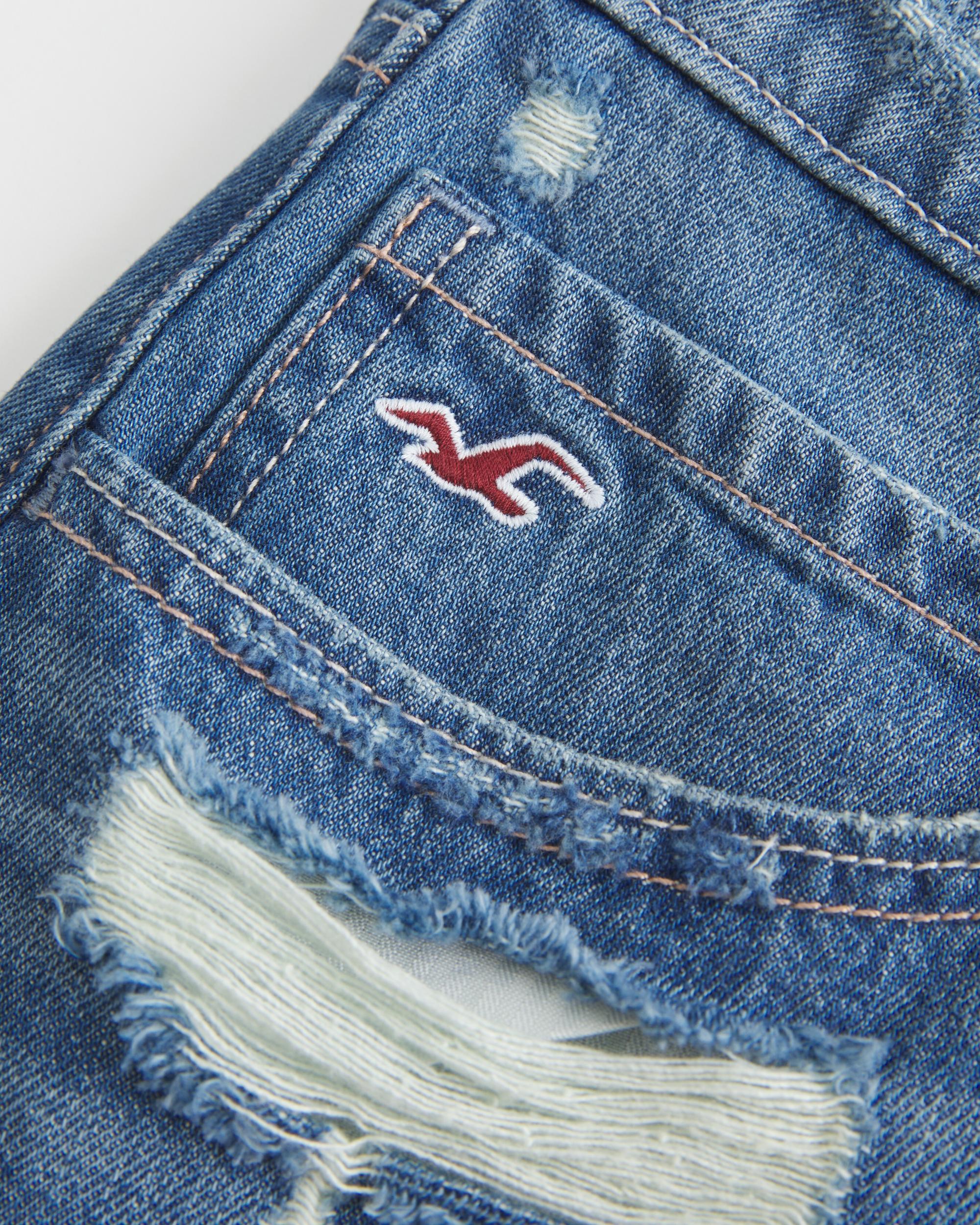 Low-Rise Ripped Dark Wash Denim Mini Skort Product Image