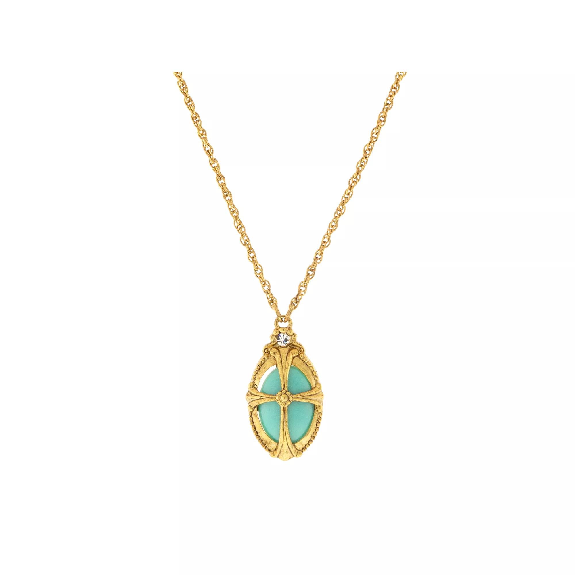 1928 Symbols of Faith Gold Tone Simulated Turquoise Oval Cross Necklace, Womens, Blue Product Image
