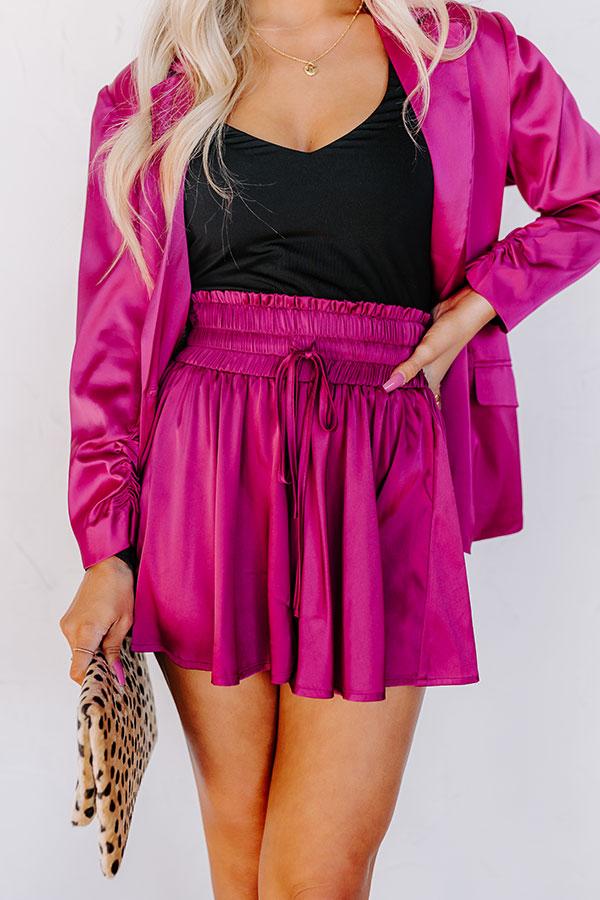 Iconic Crush High Waist Satin Shorts in Fuchsia Product Image