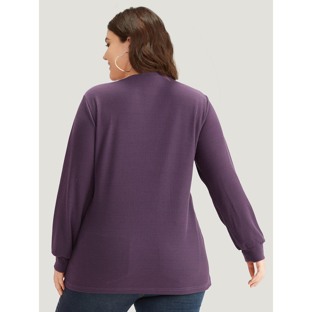 Plus Size Plain Textured Stitch Crew Neck Sweatshirt Women Eggplant Casual Elastic cuffs Round Neck Dailywear Sweatshirts BloomChic 14-16/1X Product Image