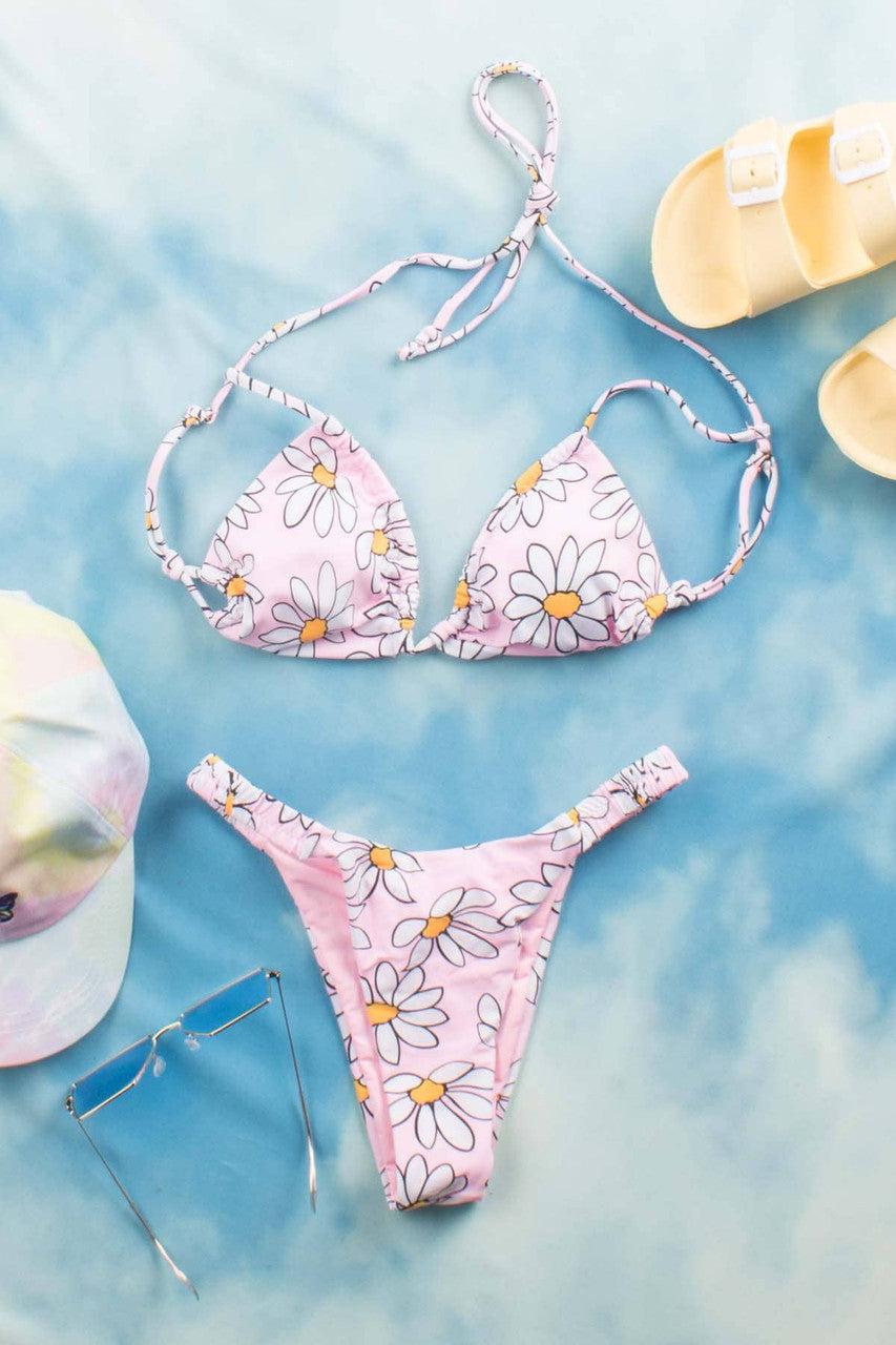 Pink Daisy String Bikini Top Product Image