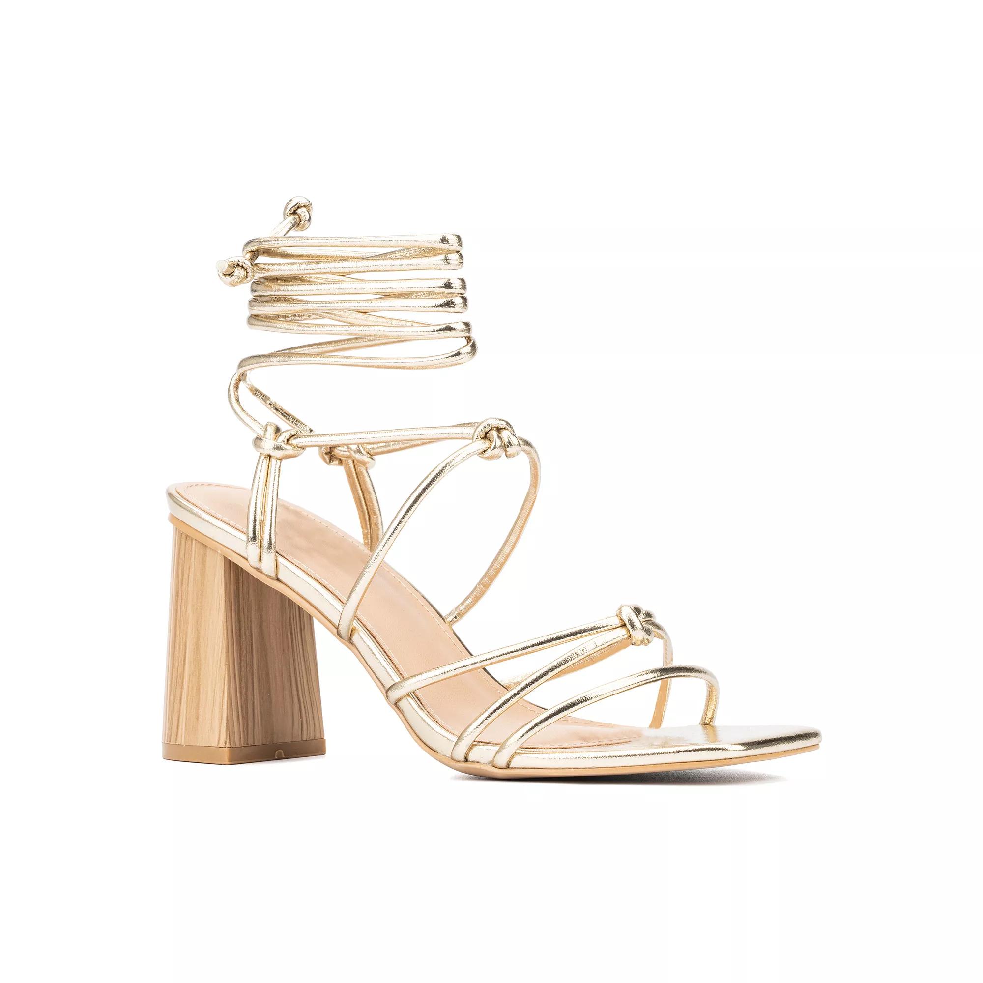 New York & Company Bailey Women's Strappy Block Heel Sandals, Size: 8.5, Gold Product Image