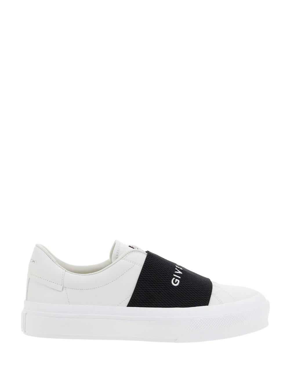 GIVENCHY Logo-embroidered Slip-on Leather Sneakers In White Black Product Image