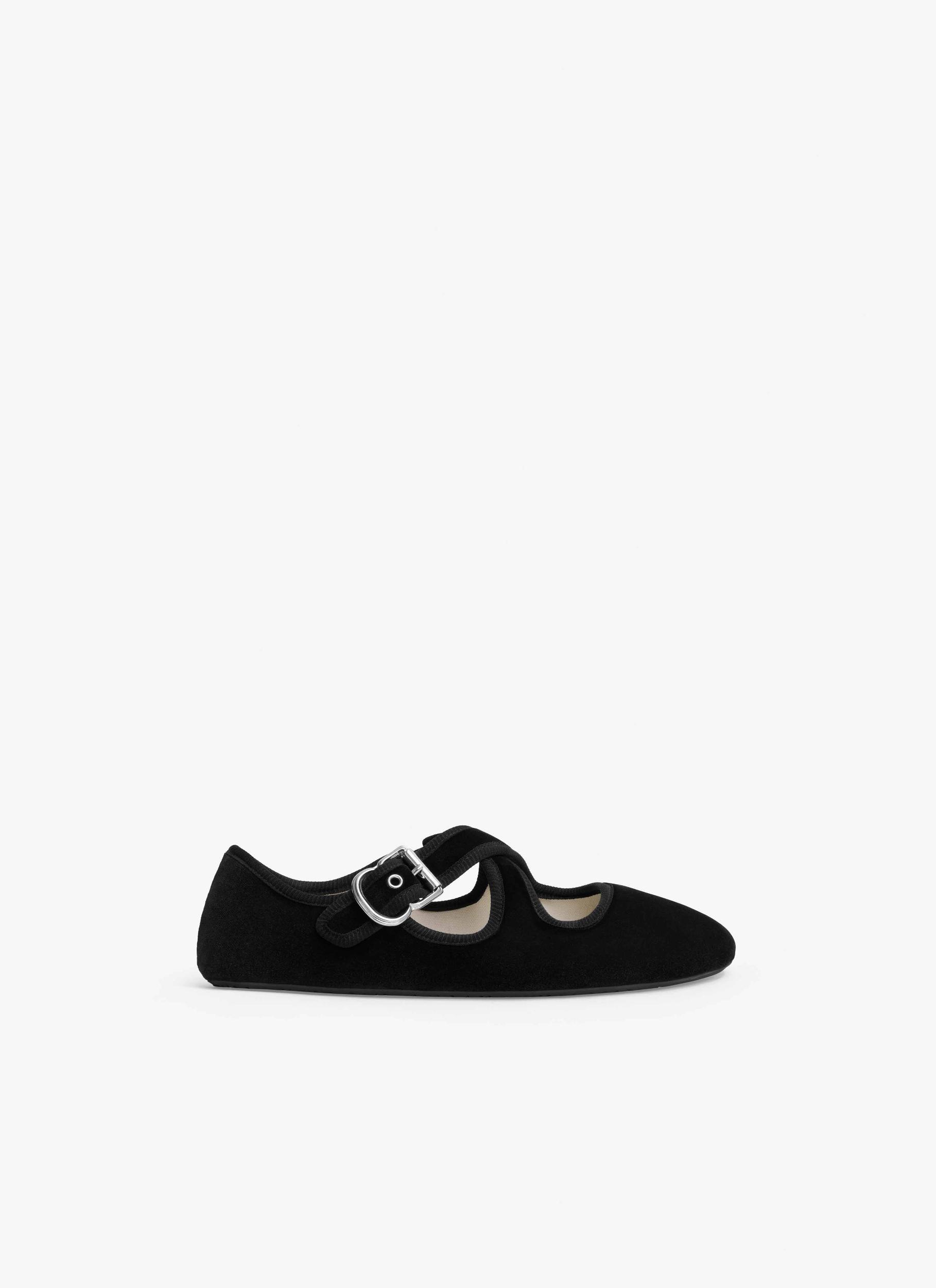 BLACK CRISS CROSS BALLET FLATS IN VELVET Product Image