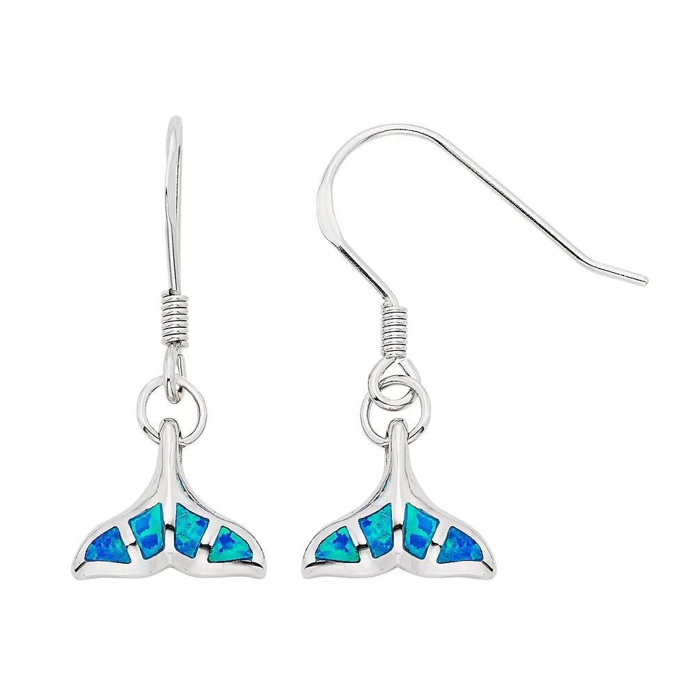 Lab-Created Blue Opal Sterling Silver Whale Tail Drop Earrings, Women's Product Image