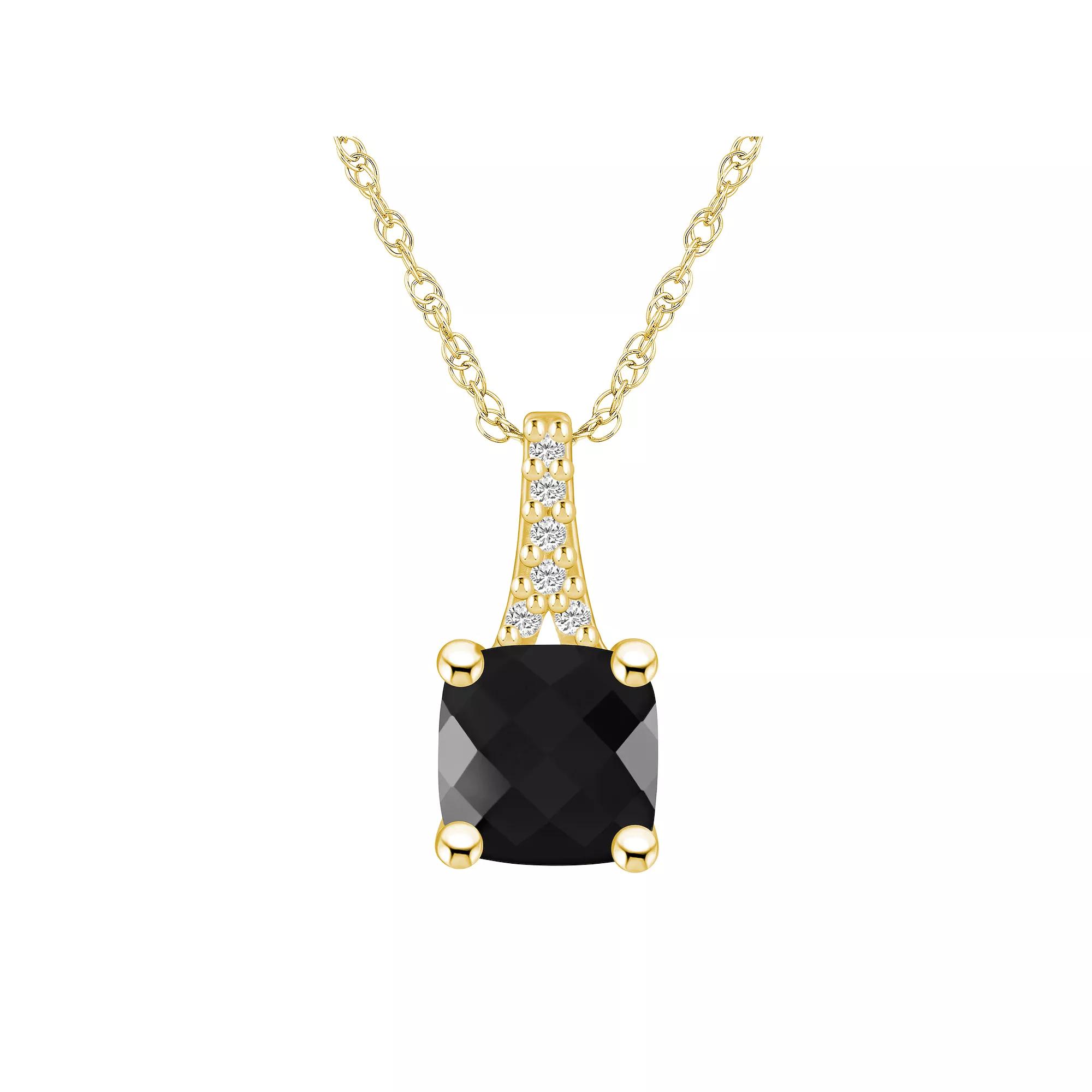 Alyson Layne 10k Gold Cushion Gemstone Diamond Accent Pendant Necklace, Women's, Size: 18", Black Product Image