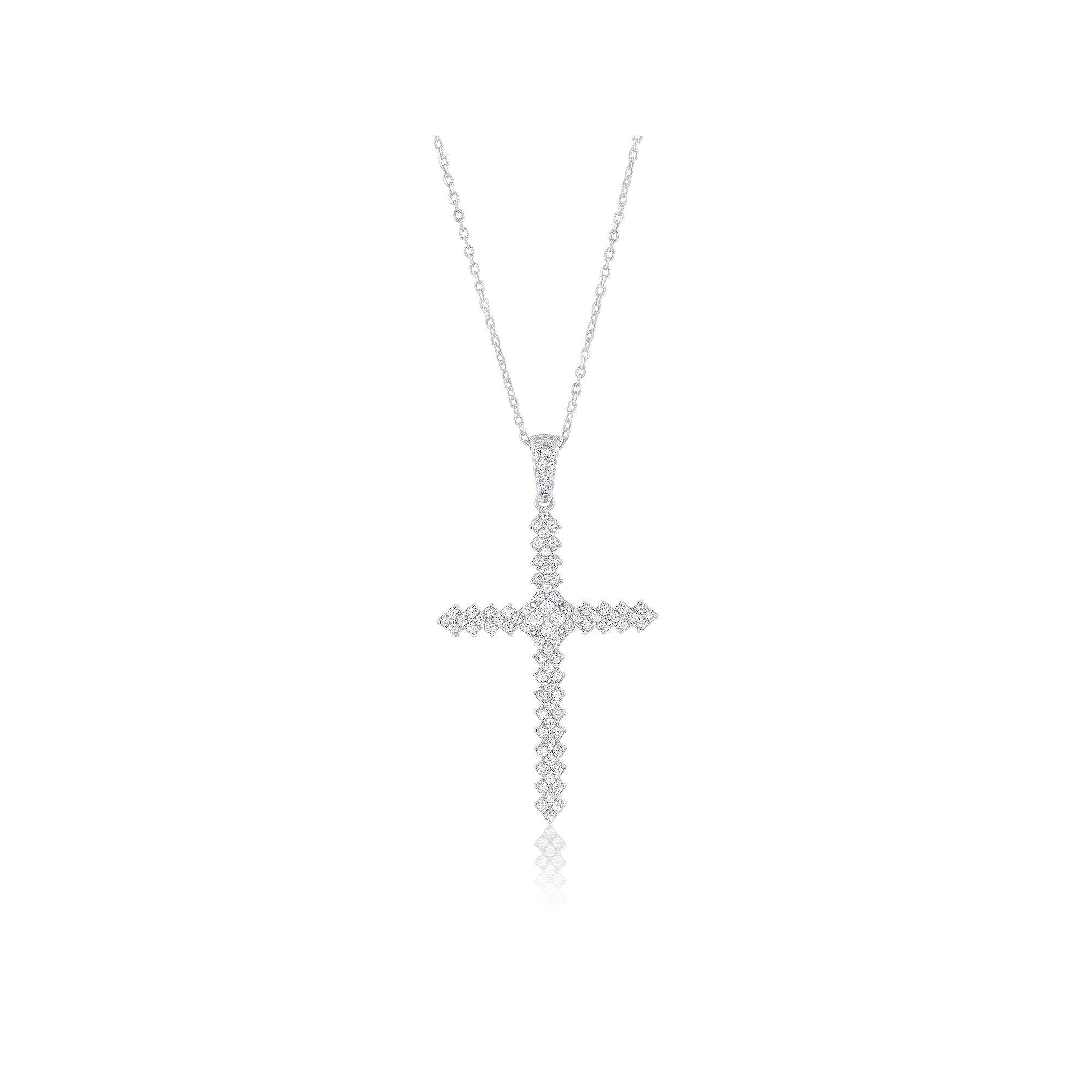 Argento Bella Sterling Silver Cubic Zirconia Cross Pendant Necklace, Women's, Size: 18" Product Image