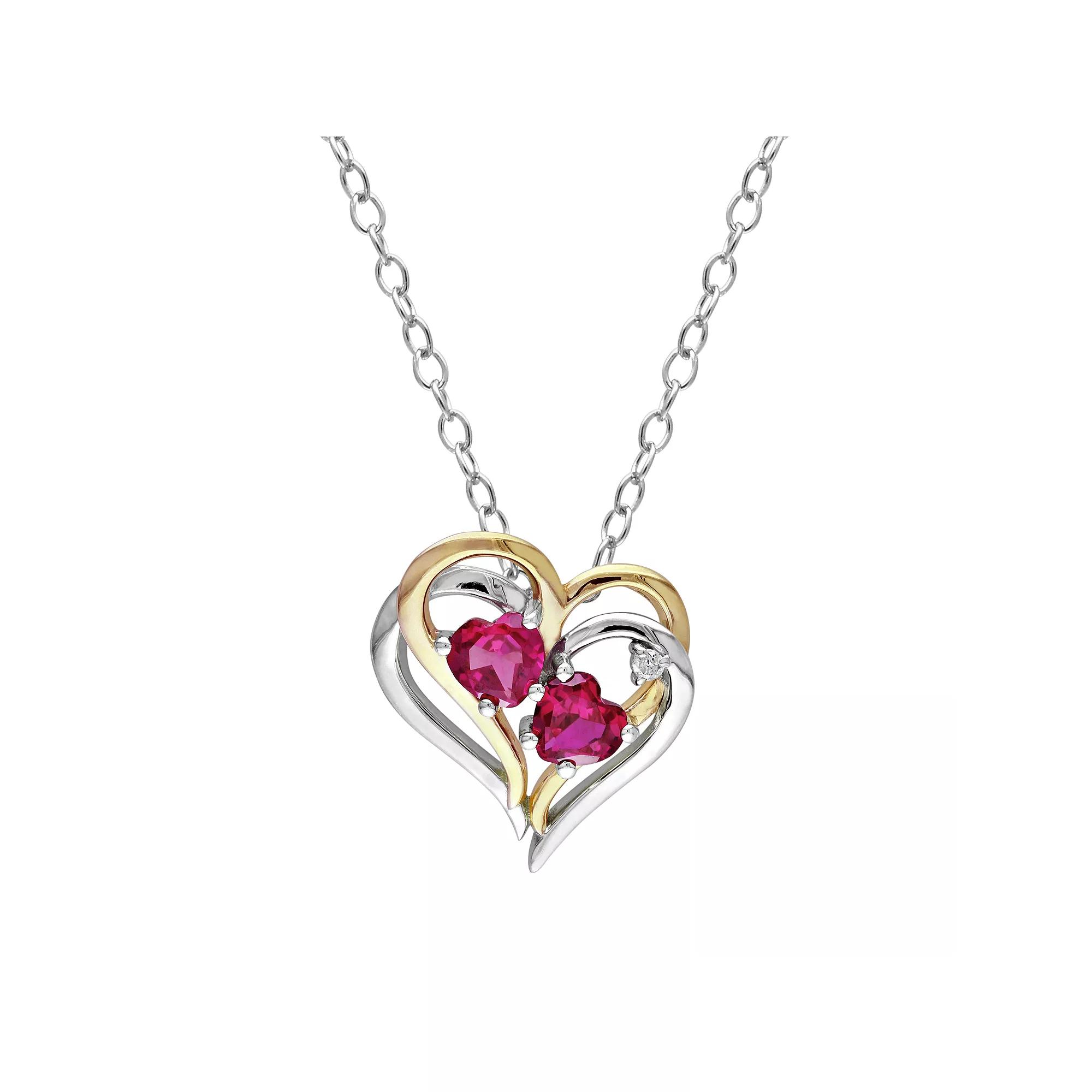 Stella Grace Lab-Created Ruby & Diamond Accent Sterling Silver Two Tone Heart Pendant Necklace, Women's, Size: 18", Red Product Image