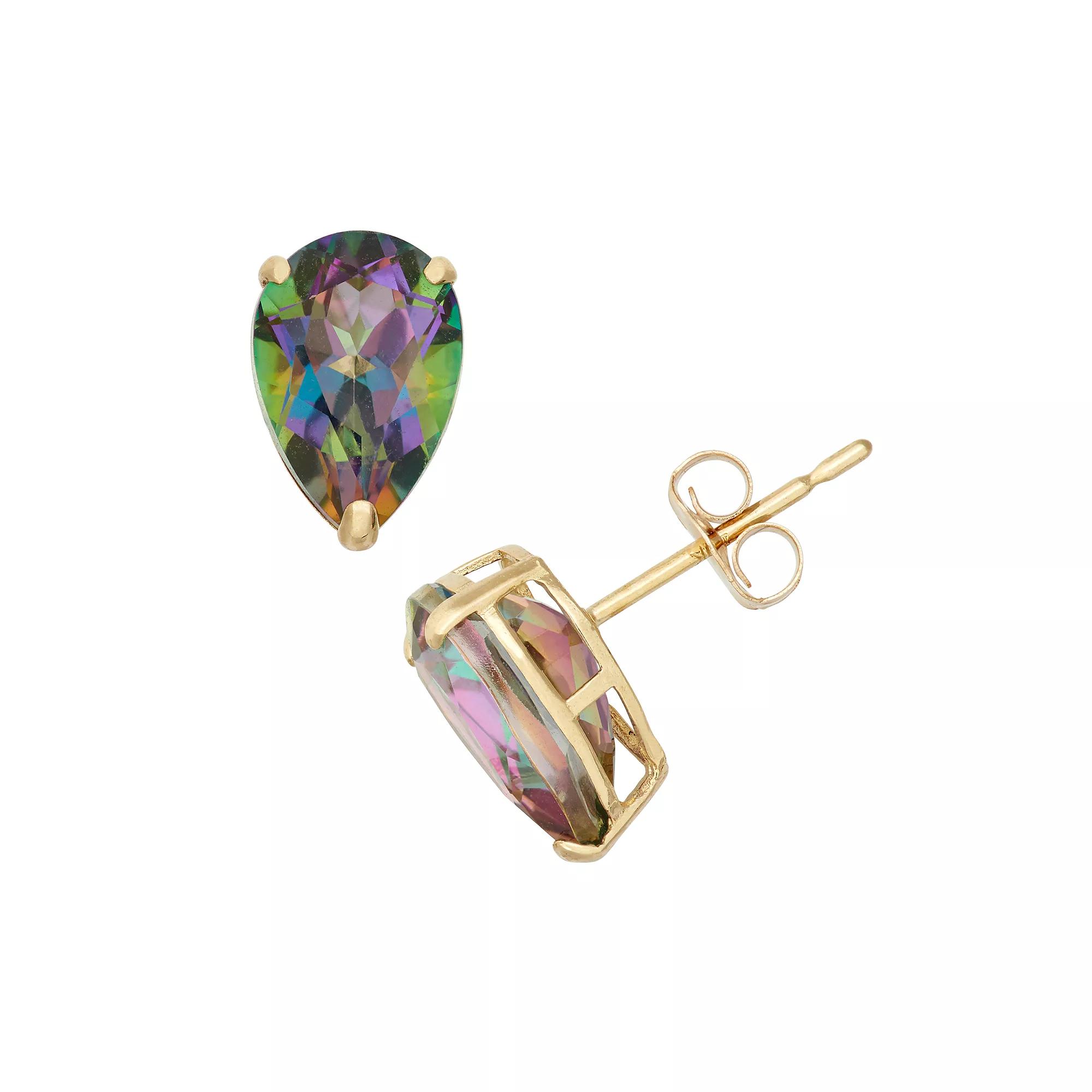 Designs by Gioelli Mystic Topaz 10k Gold Teardrop Stud Earrings, Women's, Green Product Image