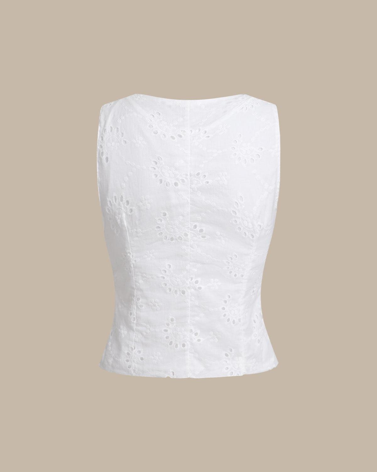 White Jacquard Single Breasted Vest Product Image
