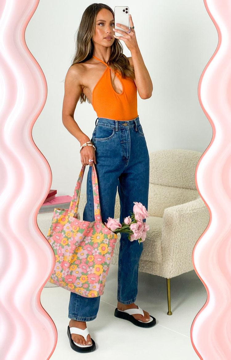 Debbie Orange Halter Bodysuit Product Image