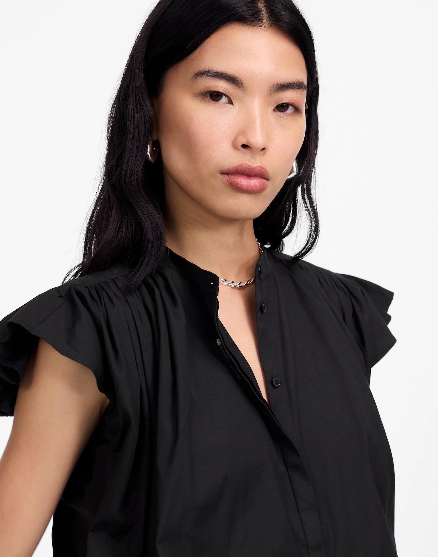 Poplin Shirred Button-Up Shirt Product Image