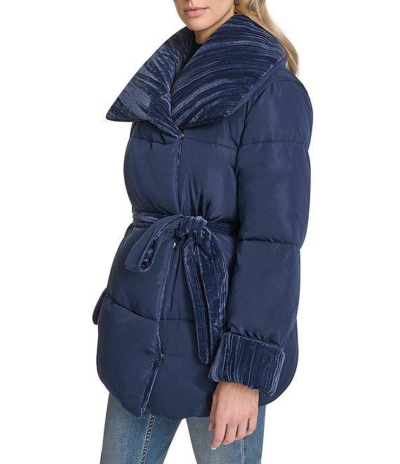 Andrew Marc Sport Emerson Water Resistnat Oversized Collar Mixed Media Belted Wrap Coat Product Image