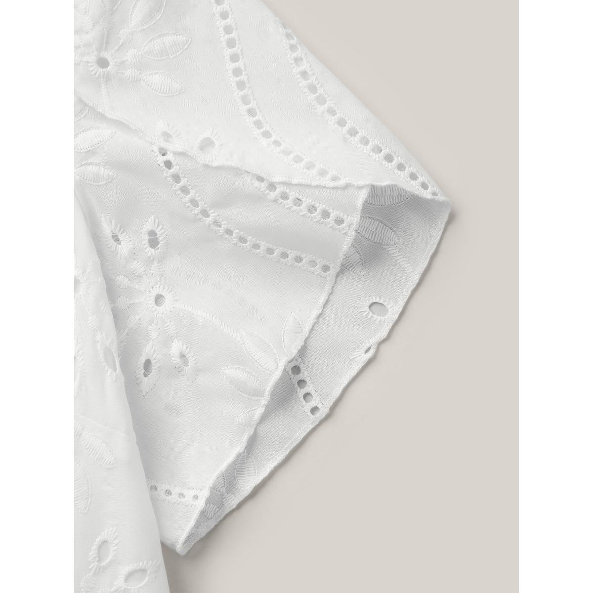 Plus Size Originalwhite Embroidered Petal Sleeve Sheer Shirt Women Elegant Short sleeve Notched collar Everyday Blouses BloomChic 22-24/3X Product Image