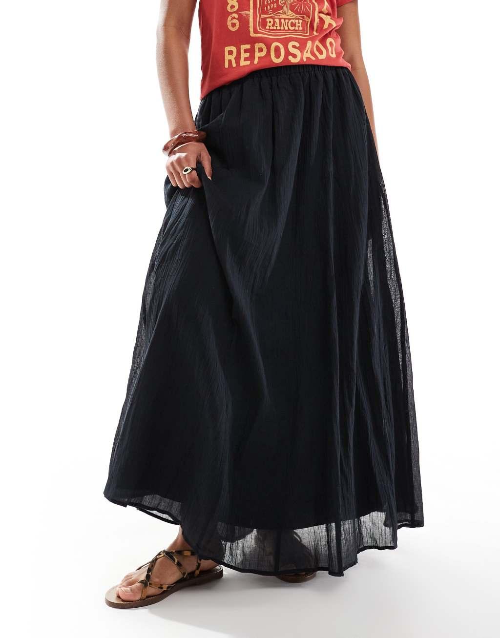 ASOS DESIGN cotton godet maxi skirt in black Product Image